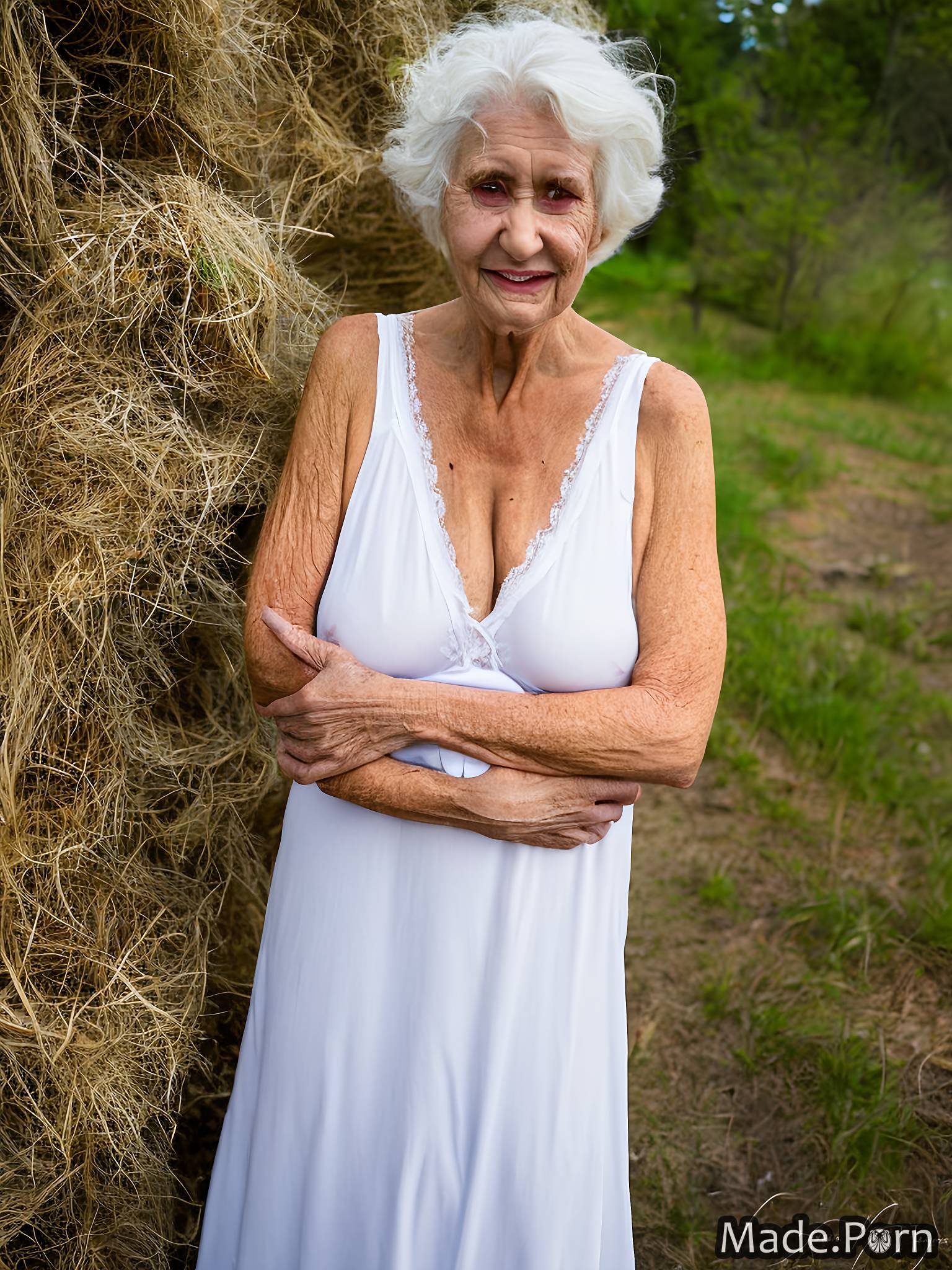 Porn Image Of White Hair Messy Hair Nightgown Sad Saggy Tits Short