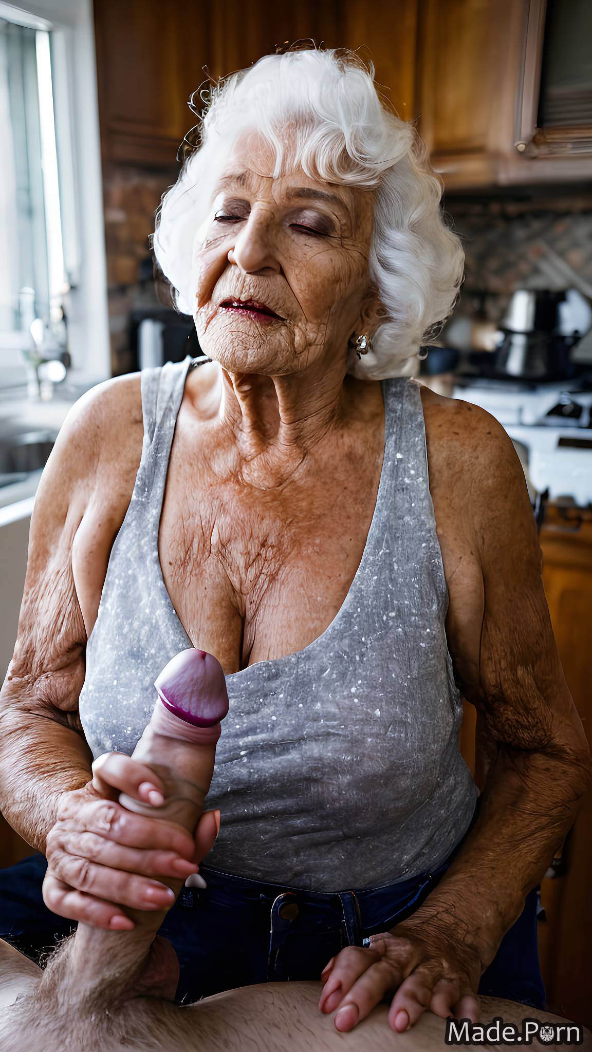 Porn Image Of White Hair Handjob Kitchen Made Long Hair Caucasian