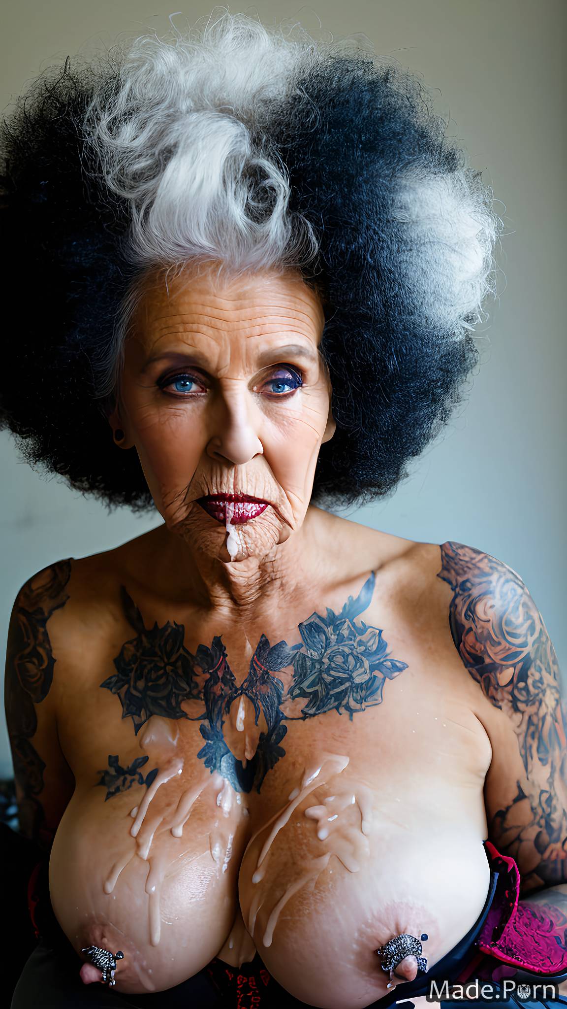 Porn Image Of Woman White Hair Tattoos Goth Indoors Saggy Tits Wild