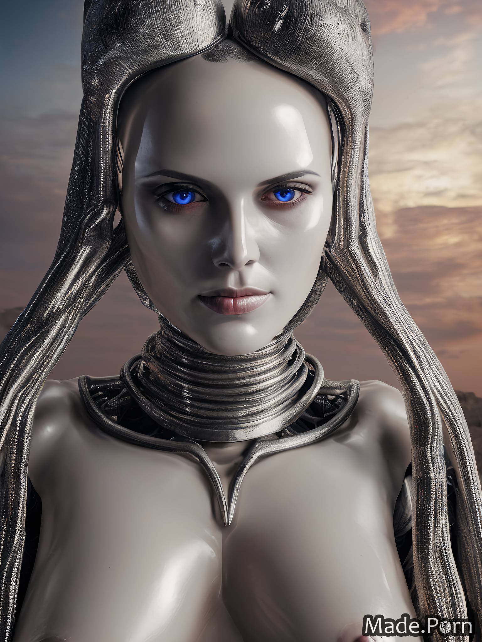 Porn Image Of Surprised Alien Planet Medium Shot Chrome Metal Robot