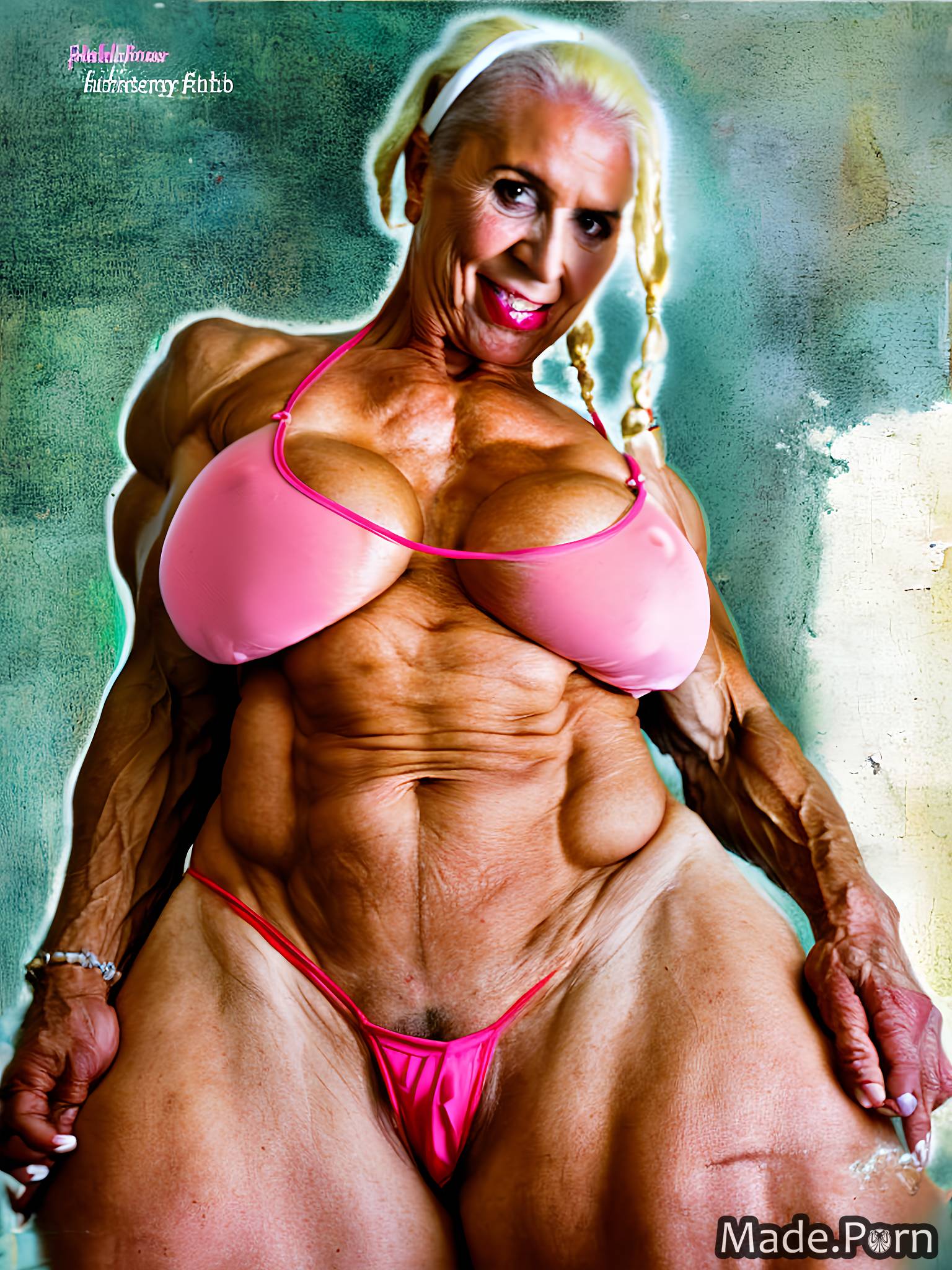 Porn Image Of Big Hips Bodybuilder Pigtails Fisheye Pink Hair Muscular