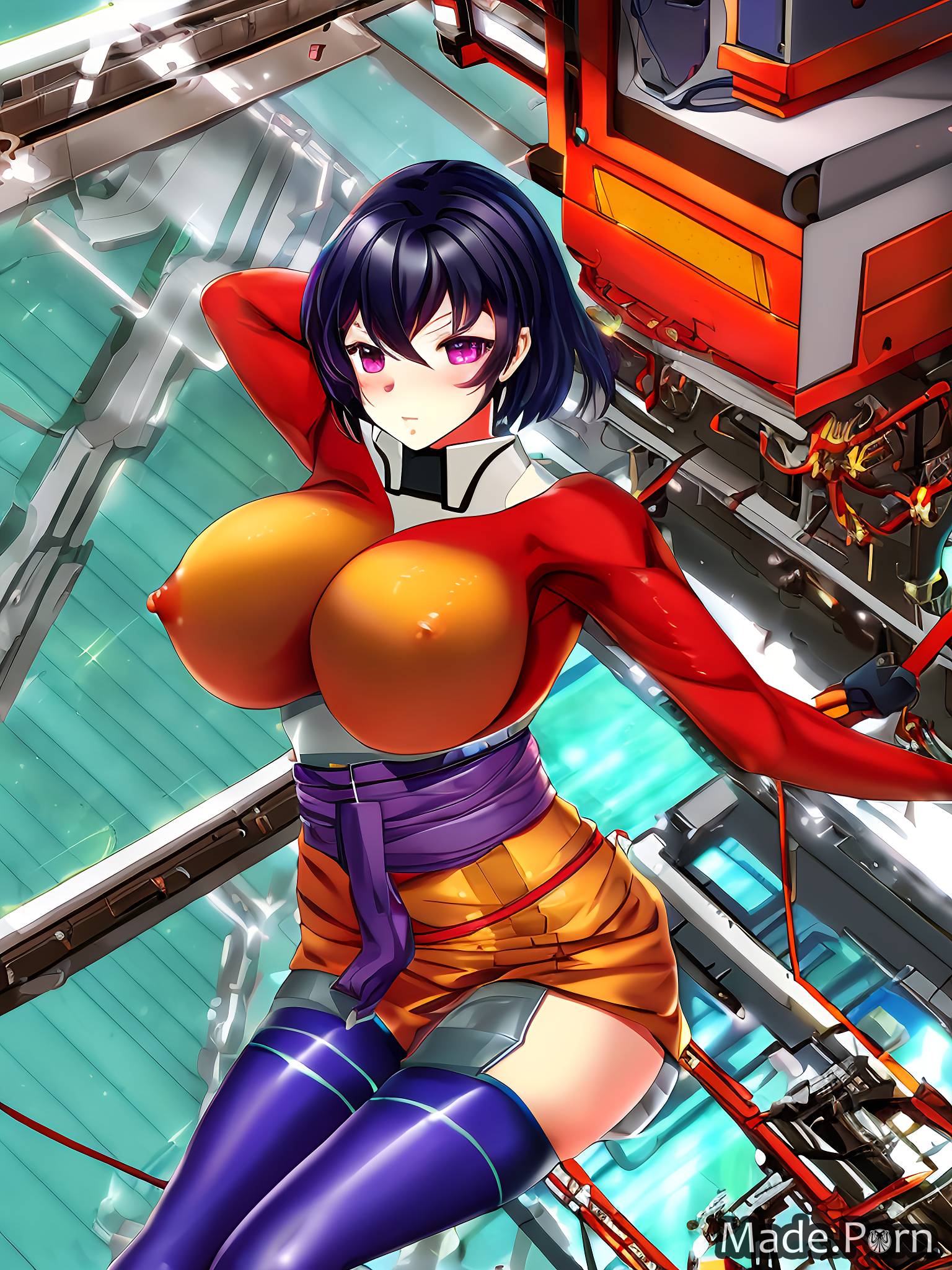 Porn image of seductive perfect body cyborg short hair medium shot perfect boobs  anime created by AI