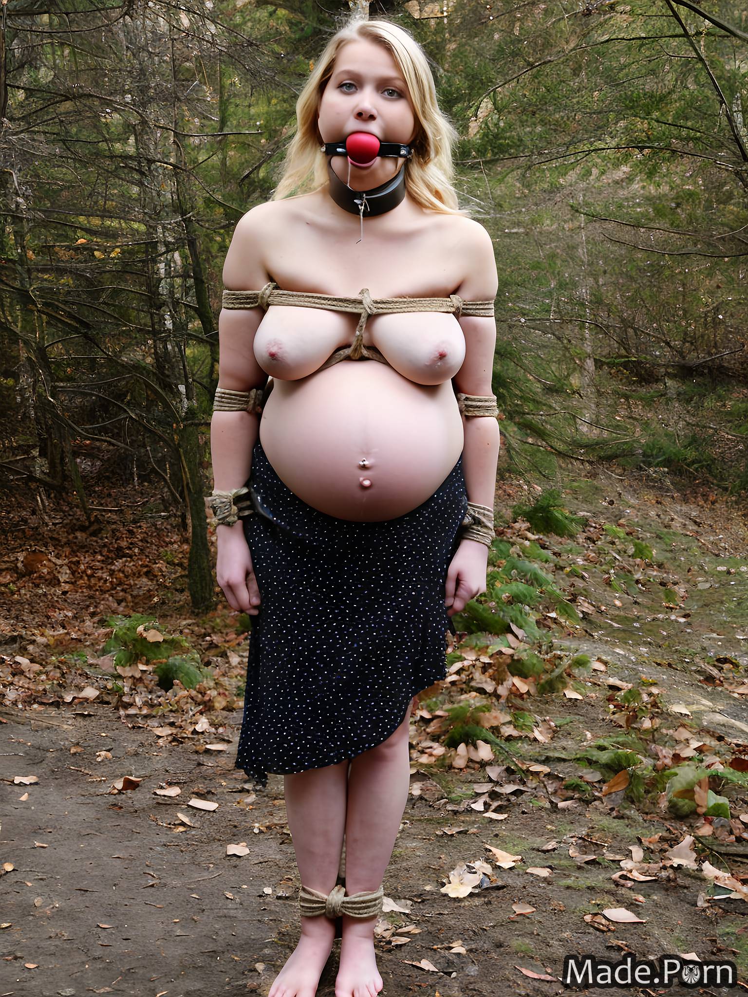 Porn image of ball gag 18 woman perfect boobs blonde pregnant bondage  created by AI
