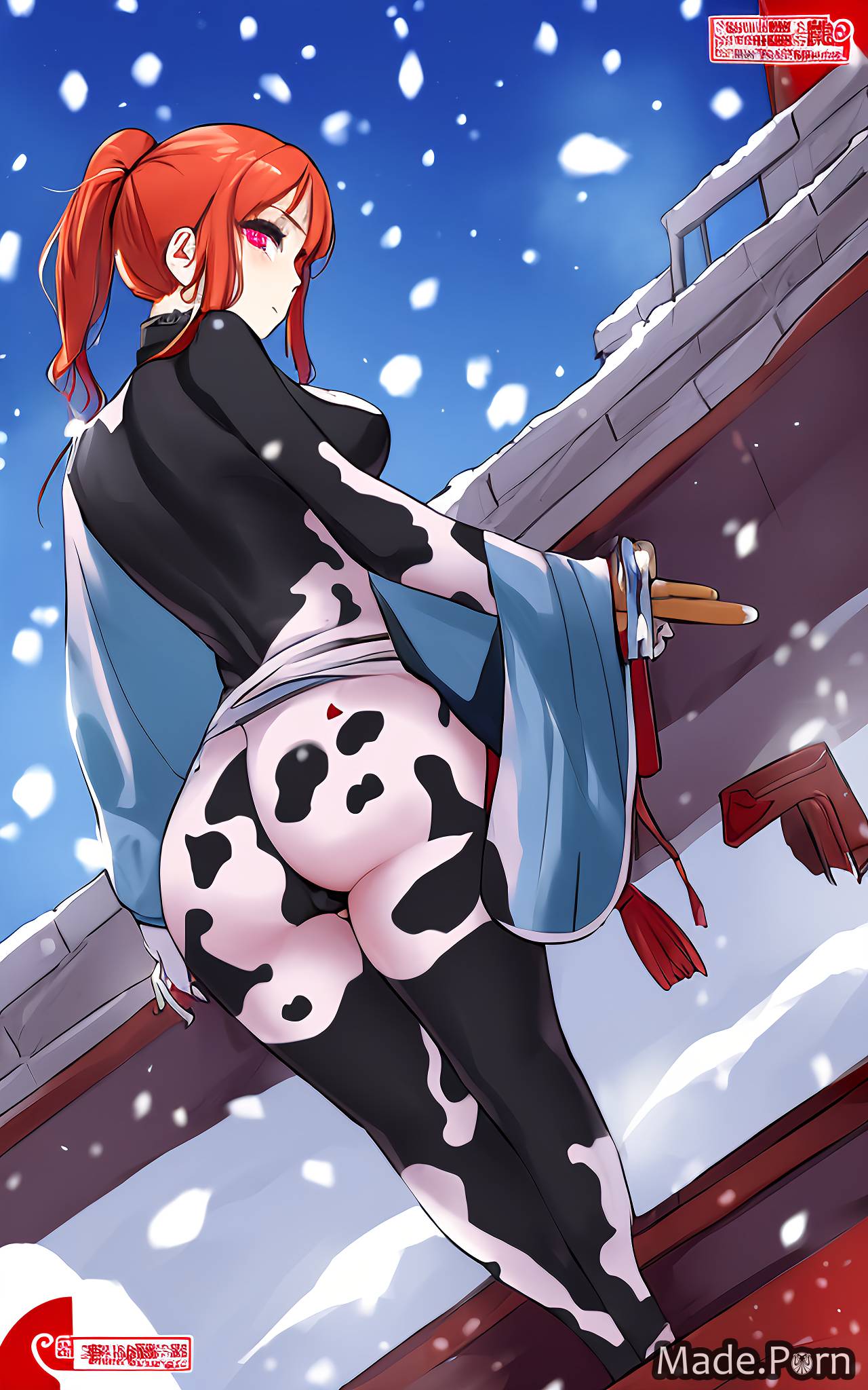 Porn image of rooftop snowfall ponytail mariachi Great Wall of China anime  maghrebi created by AI