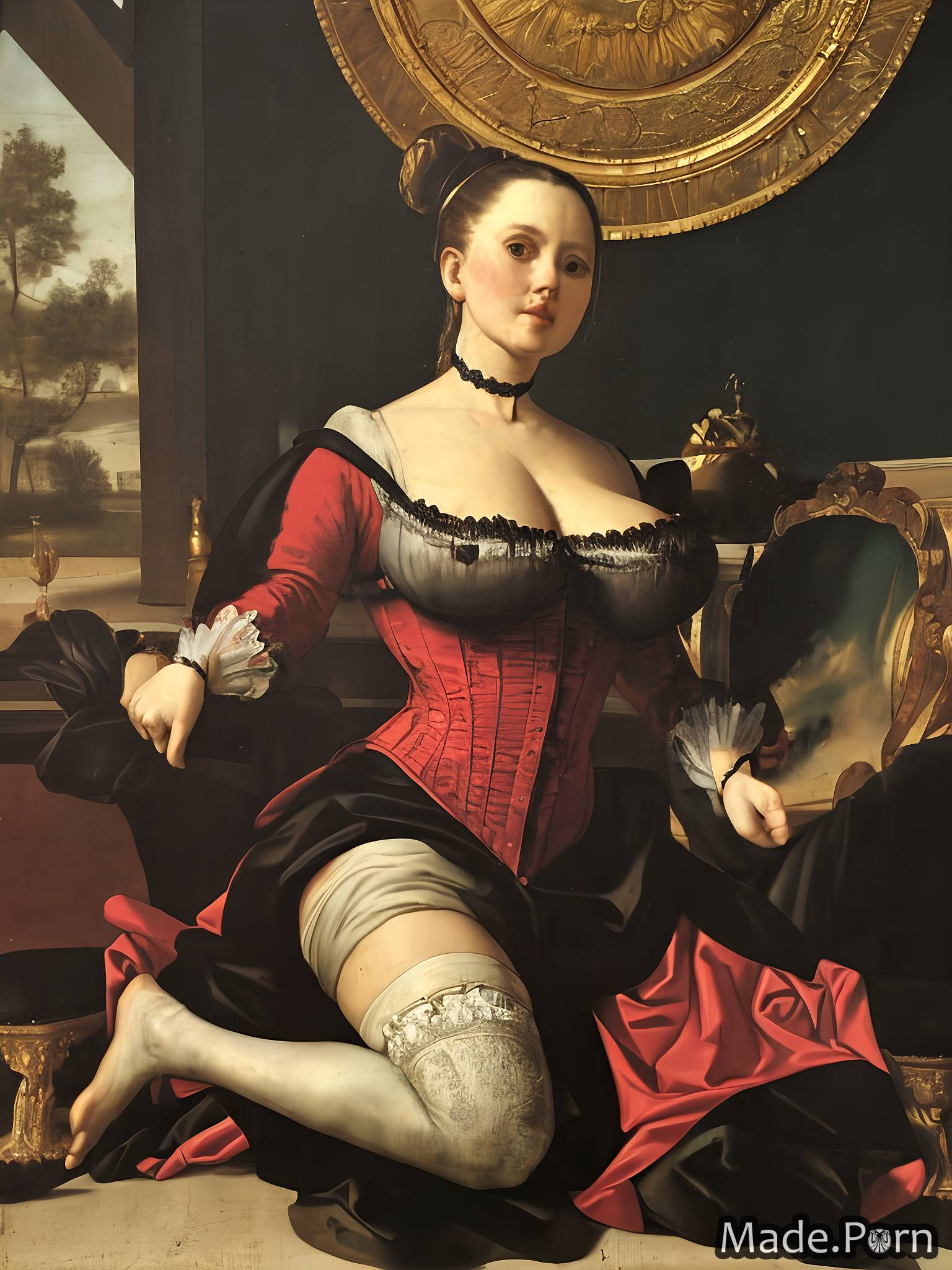 18th Century Costume Porn - Porn image of thick chubby baroque red seduction happy woman created by AI
