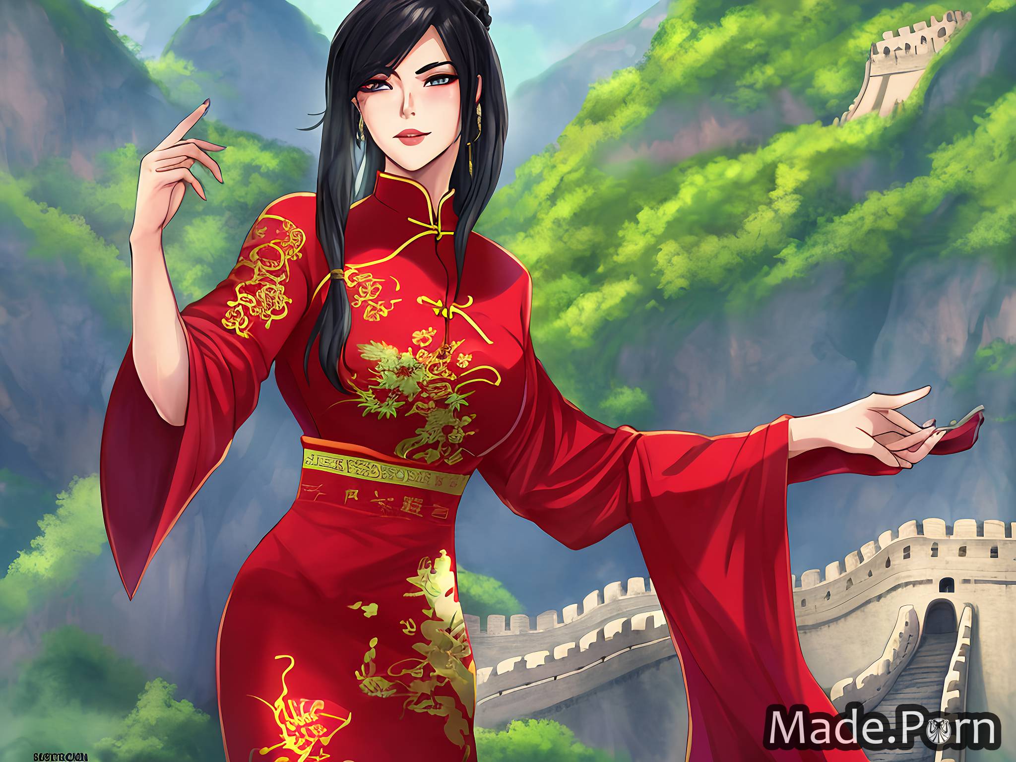 Porn image of anime full shot 20 Great Wall of China perfect body chinese  cheongsam created by AI