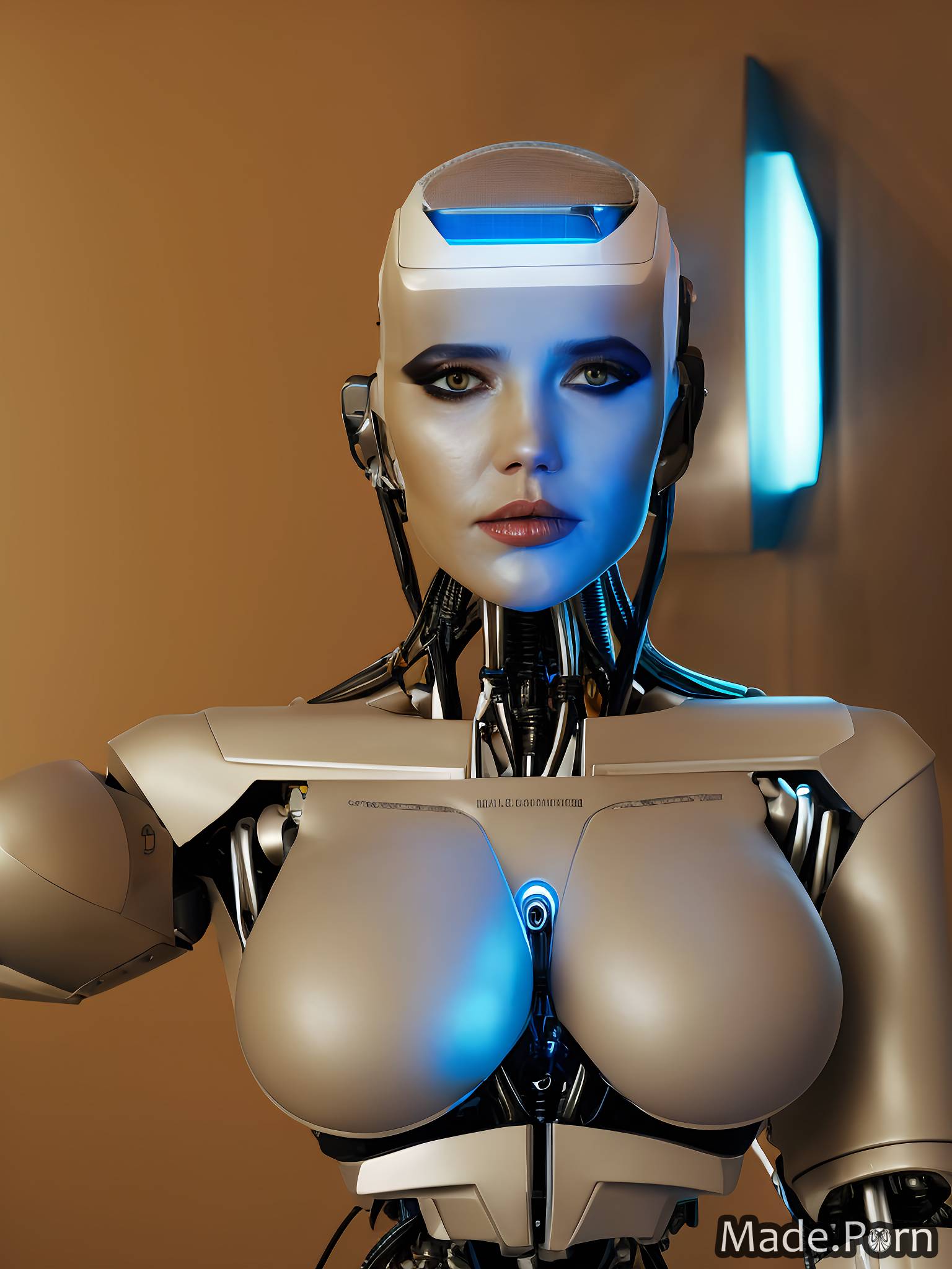 Porn image of 20 sci-fi chubby woman robot cyborg saggy tits created by AI