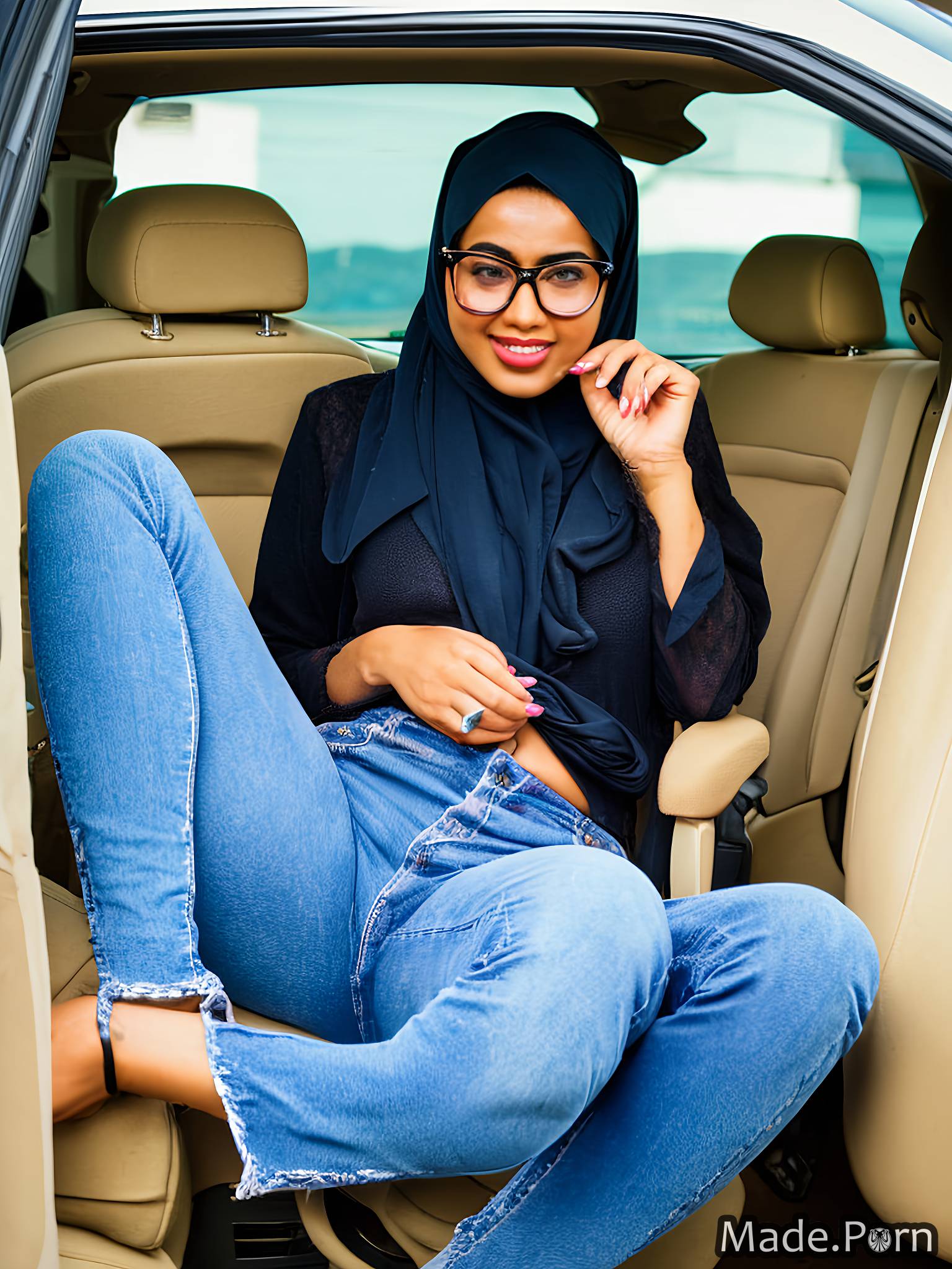 Porn image of glasses happy 20 spreading legs car pakistani photo hijab  created by AI