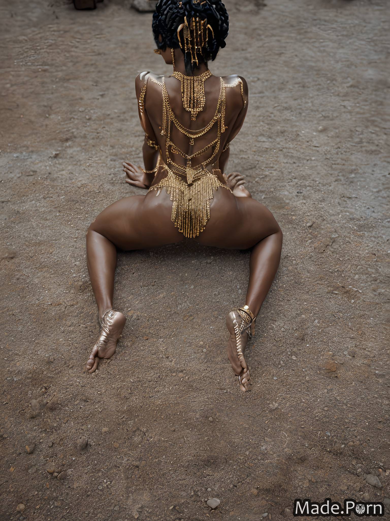 Porn image of woman silver 30 bent over dominatrix box braids metal created  by AI