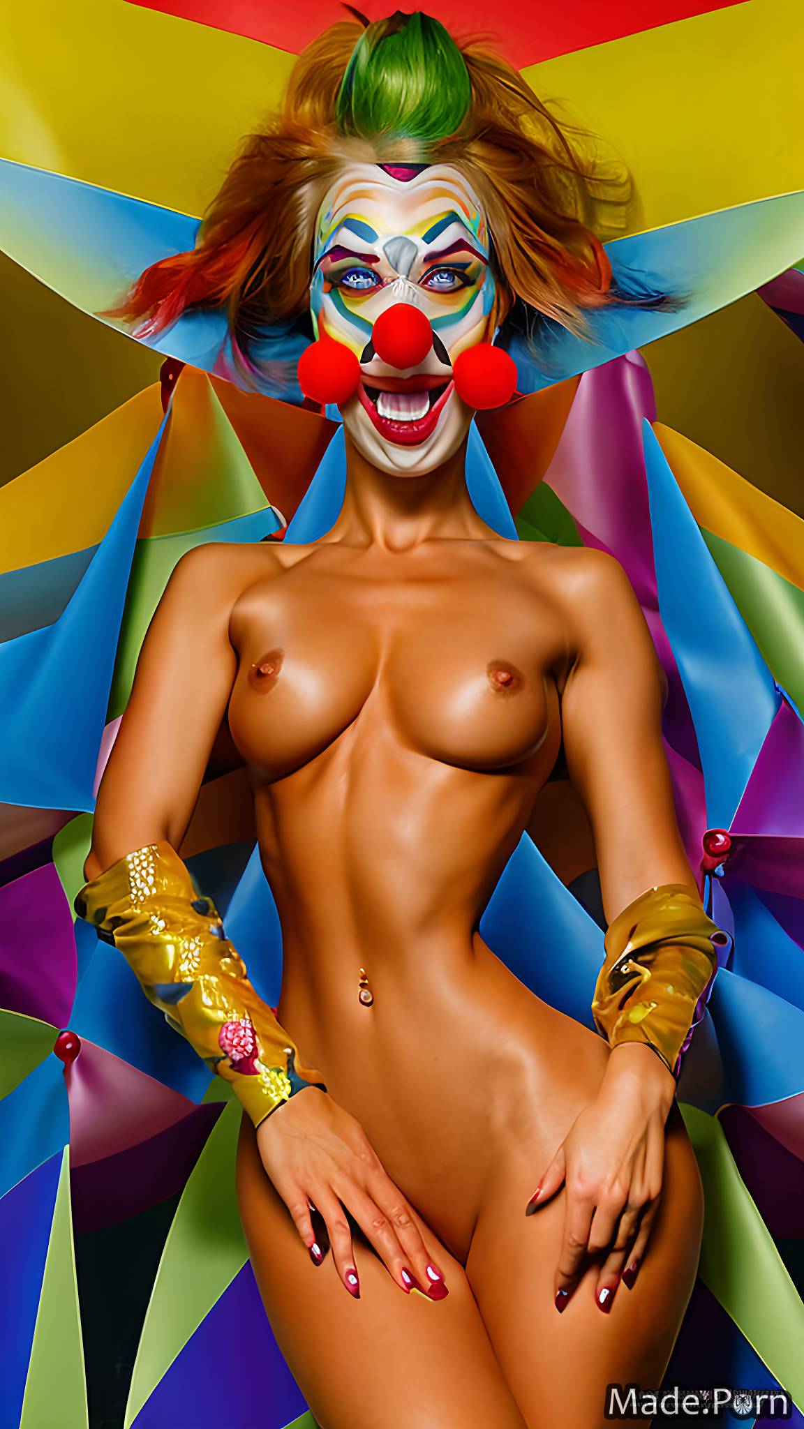 Porn image of realistic art nude clown 18 bukkake laughing created by AI