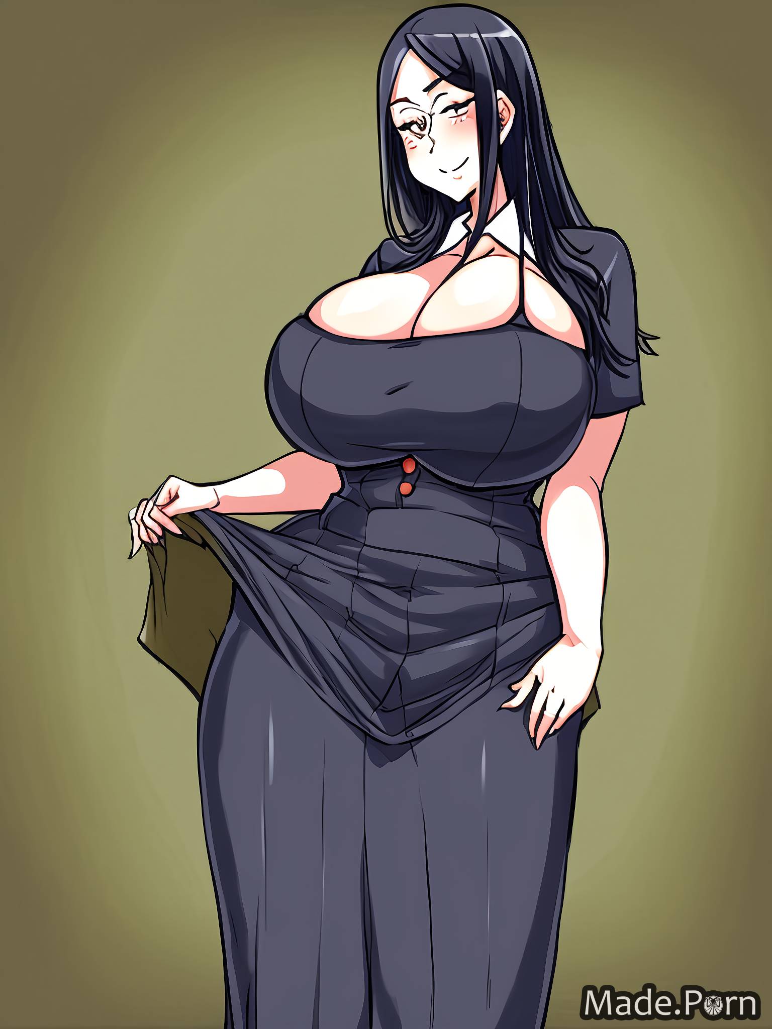 Porn image of 40 long skirt suit japanese happy black hair slicked hair  Cartoon created by AI
