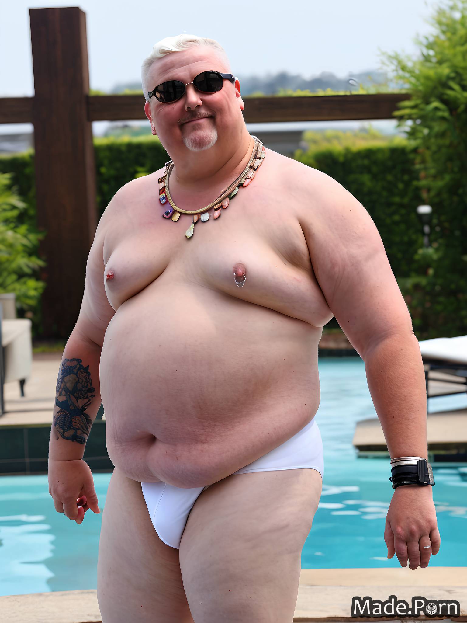 Porn image of big ass topless gay british happy chubby sunglasses created  by AI