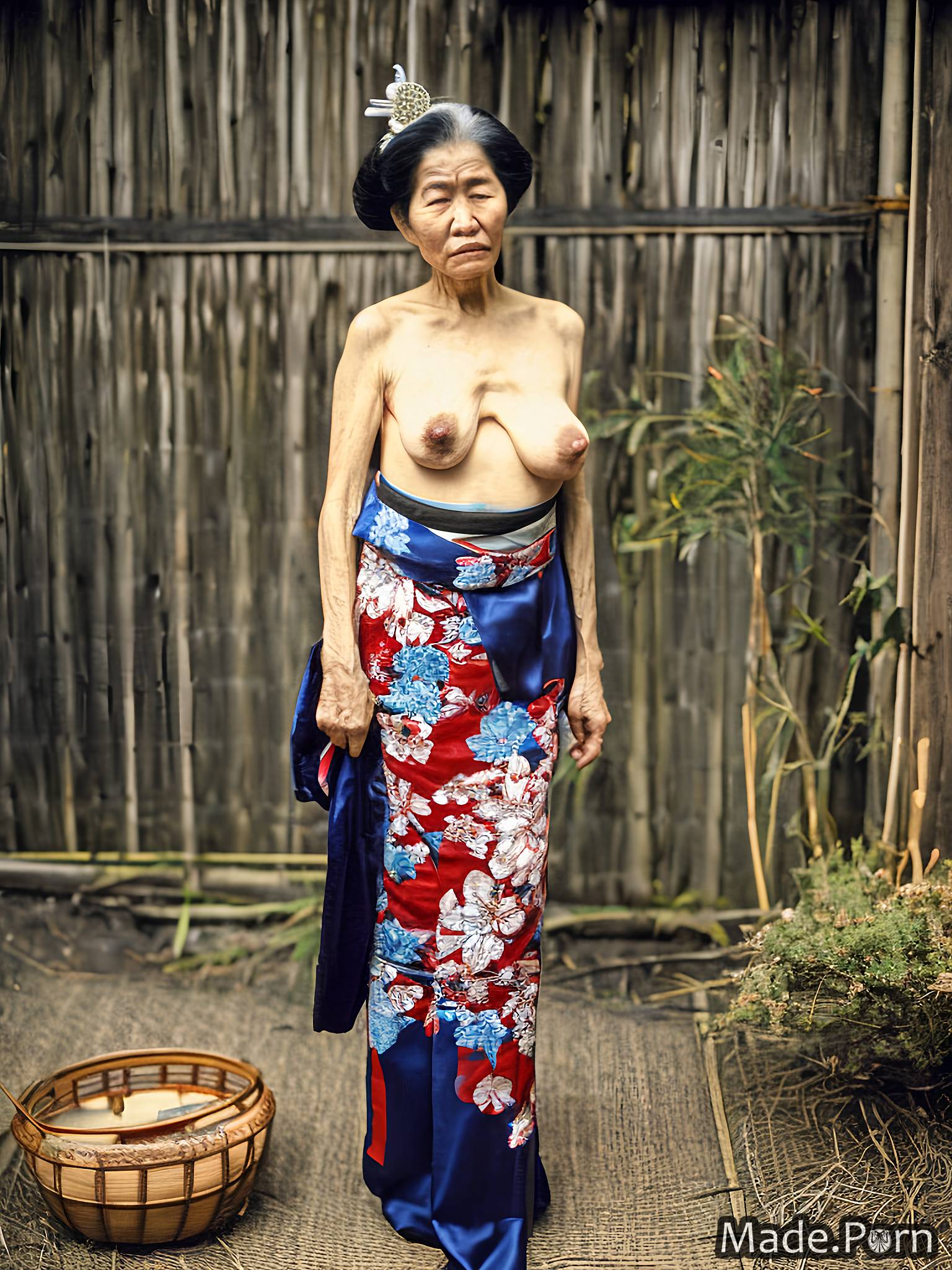 Vintage Japanese Geisha Porn - Porn image of 80 partially nude japanese geisha Vintage saggy tits skinny  created by AI