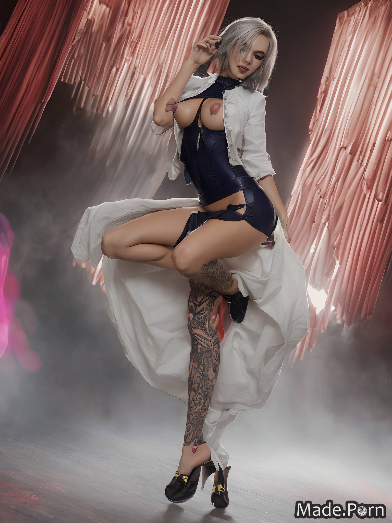 Porn image of wet belly dancer spreading legs partially nude cosplay  playful perfect boobs created by AI