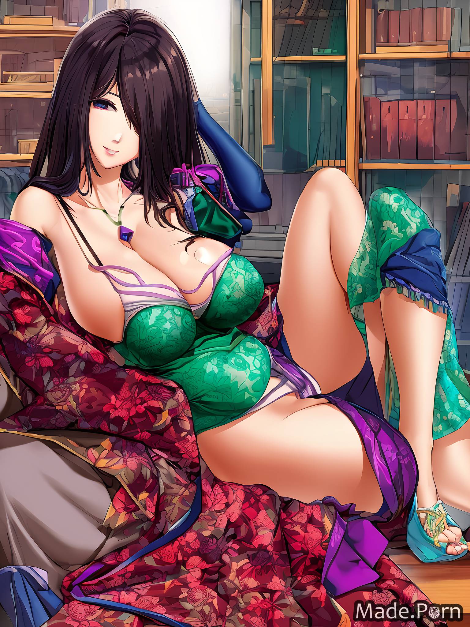 Porn image of woman 40 asian brunette anime huge boobs indoors created by AI