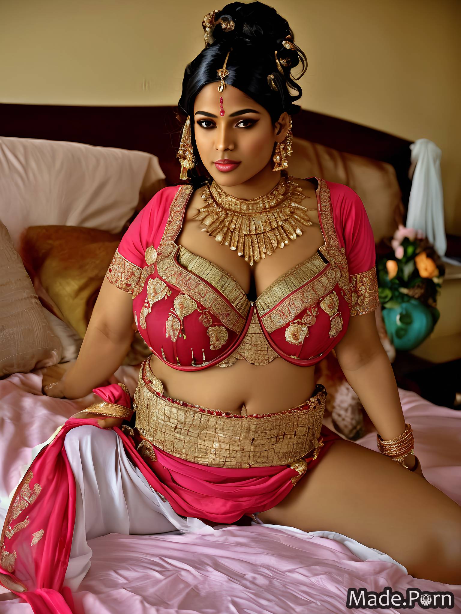 Bhojpuri Bbw - Porn image of made black hair bbw bed pouting lips salwar jewelry created  by AI