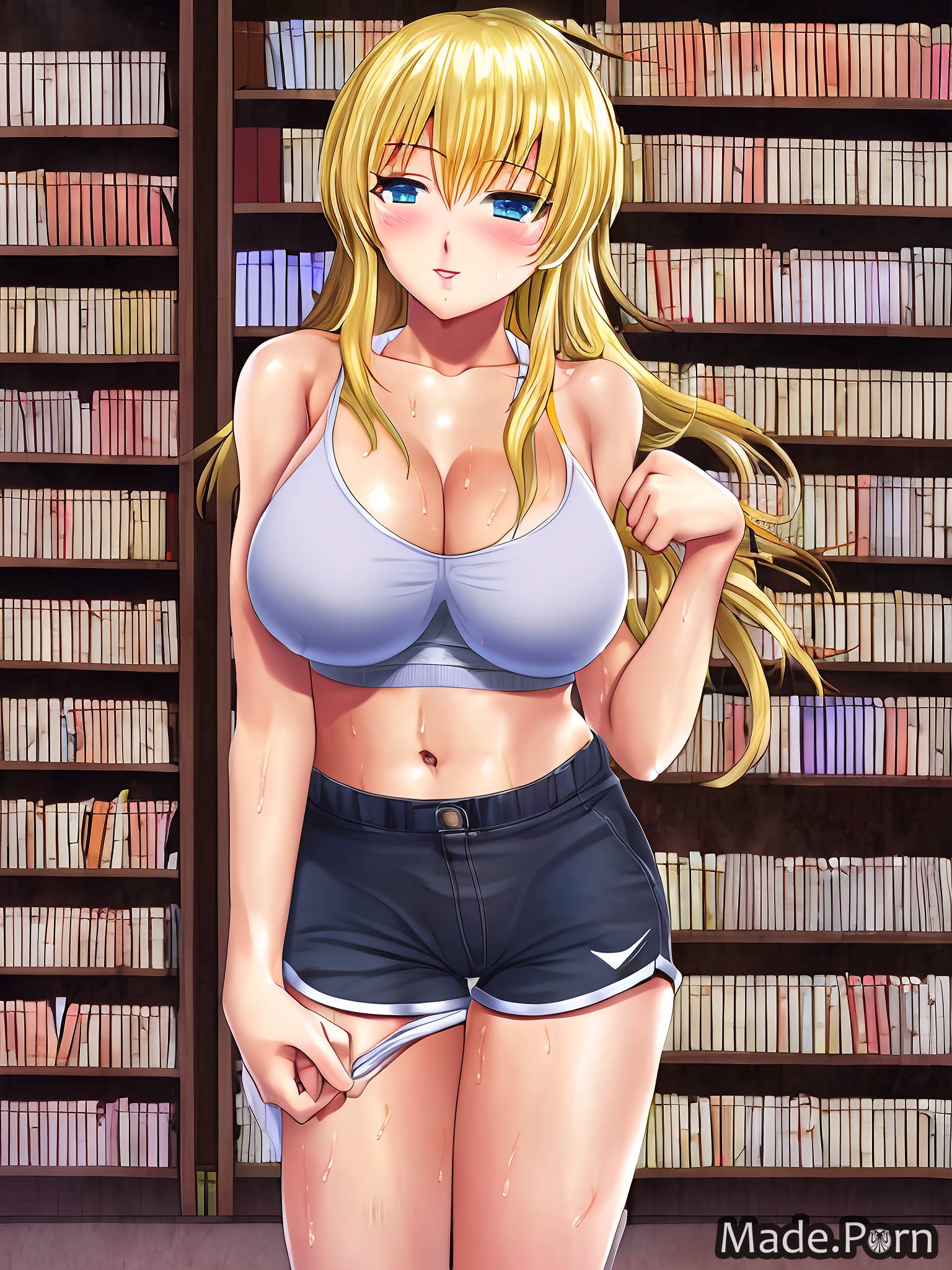 Porn image of public library pov sports bra busty short shorts big cock  after sex hair created by AI