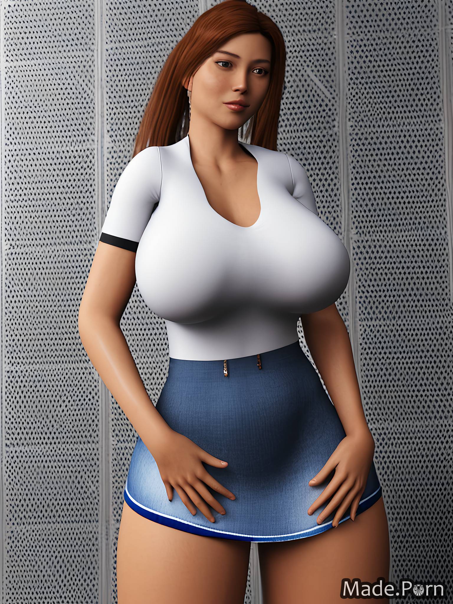 Porn image of shirt huge boobs 3d short locker room cheerleader bolivian  created by AI