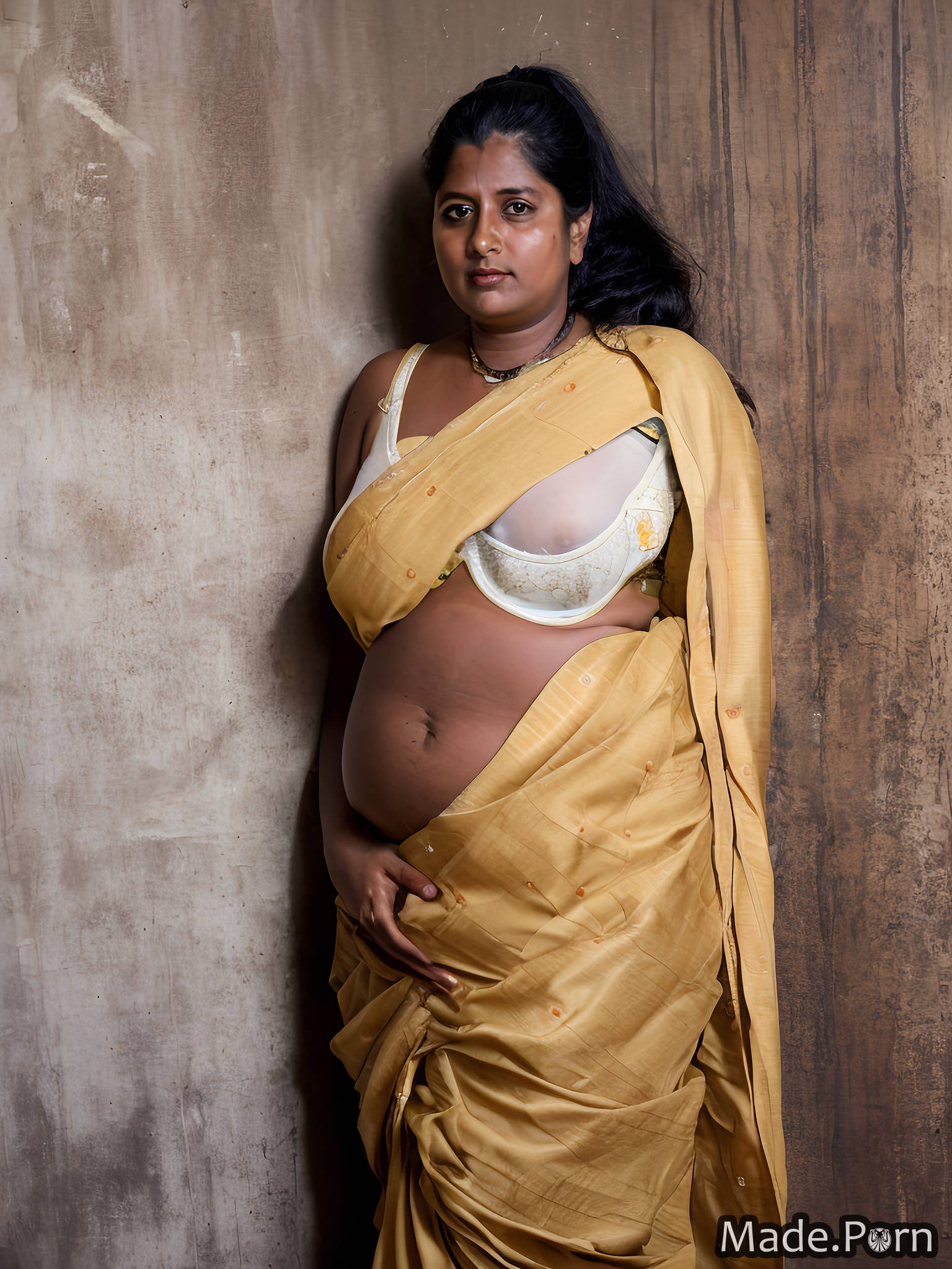 Porn image of black hair indian 40 wife big hips fat sari created by AI