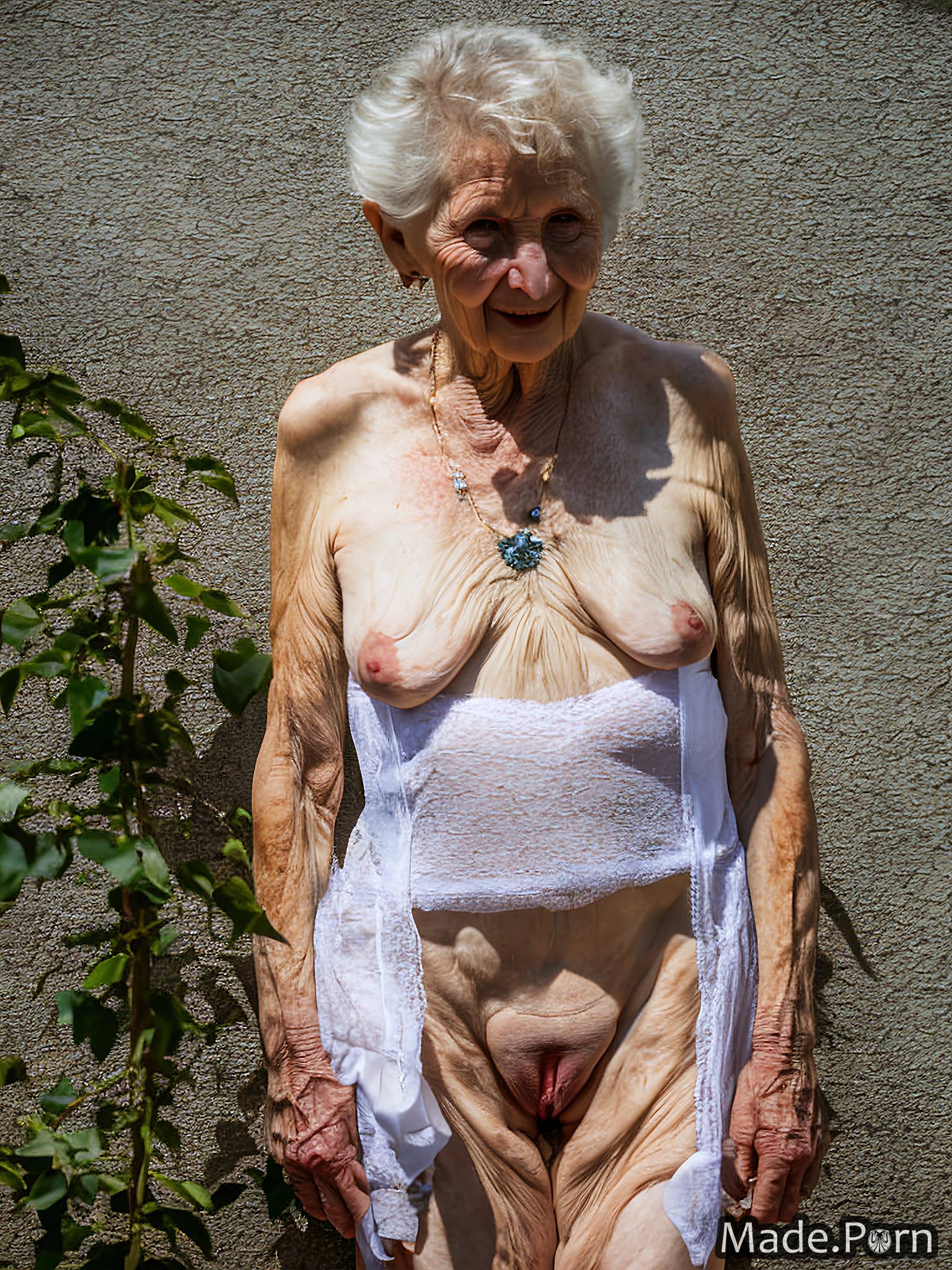 White Nudist Porn - Porn image of 80 nude white white german white hair Photo small tits  created by AI
