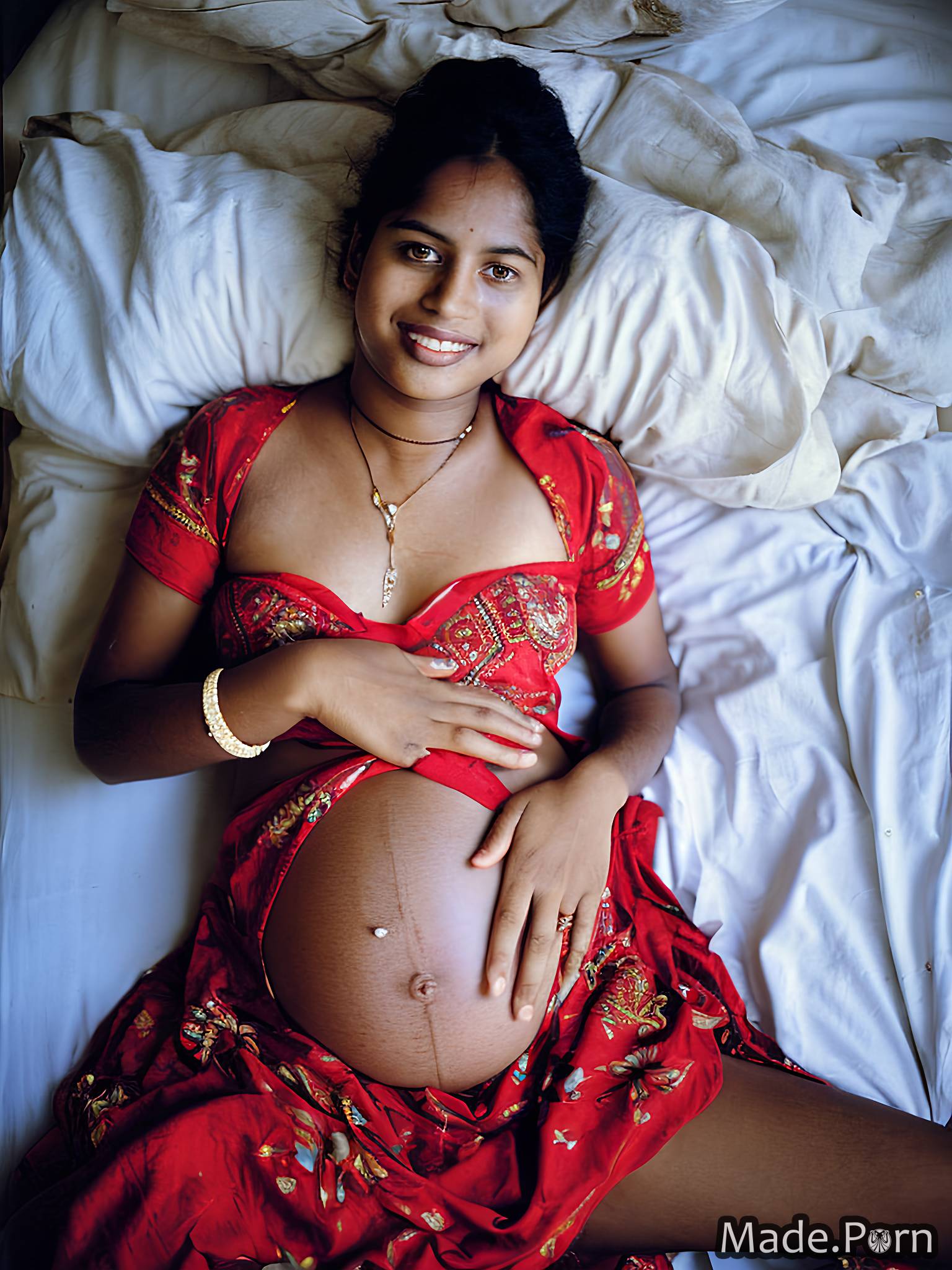 Porn image of vintage smile 18 indian lying pregnant woman created by AI