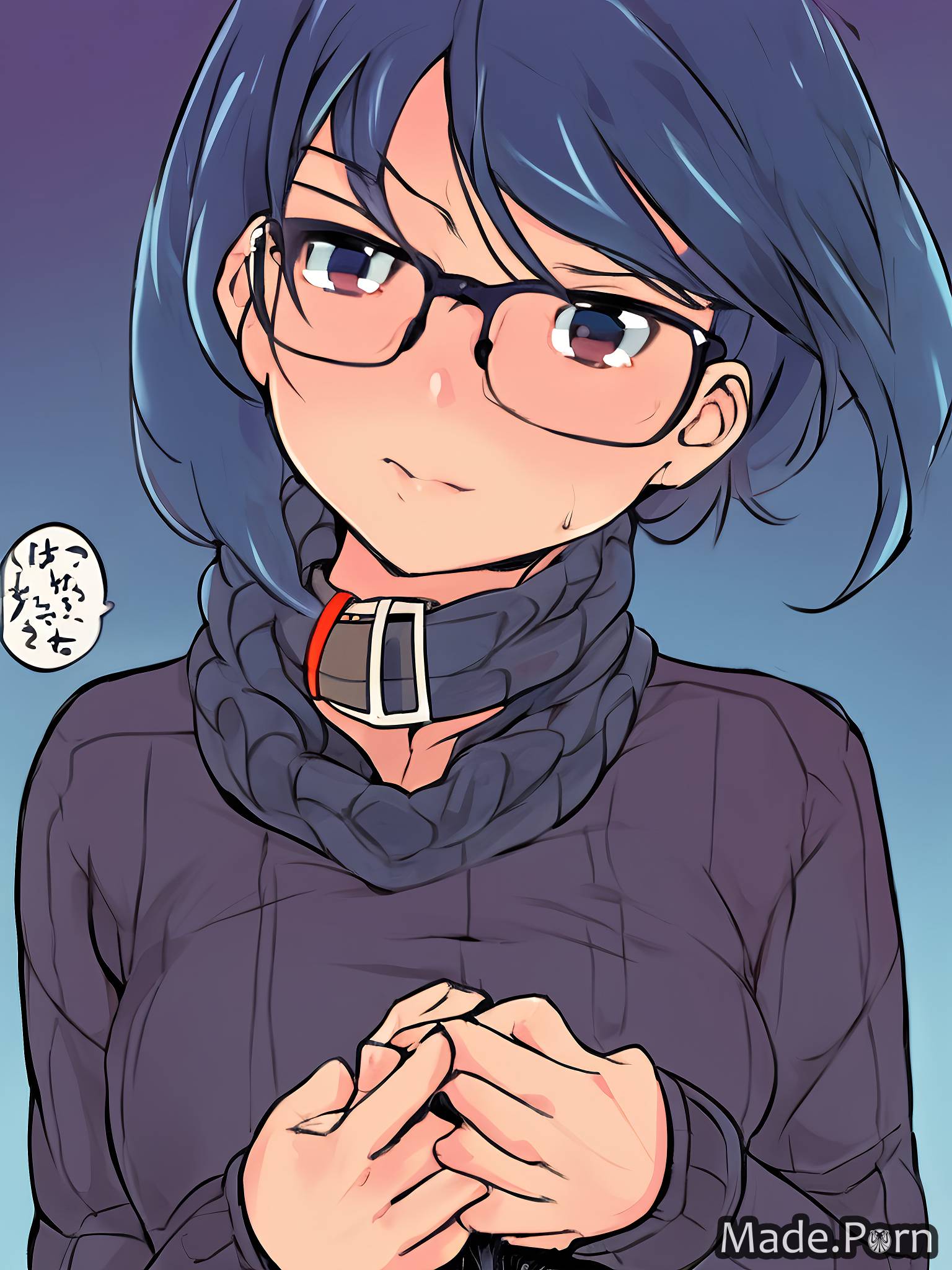 Sweater Anime Porn - Porn image of glasses collar 18 knitted sweater asian blue hair Anime  created by AI