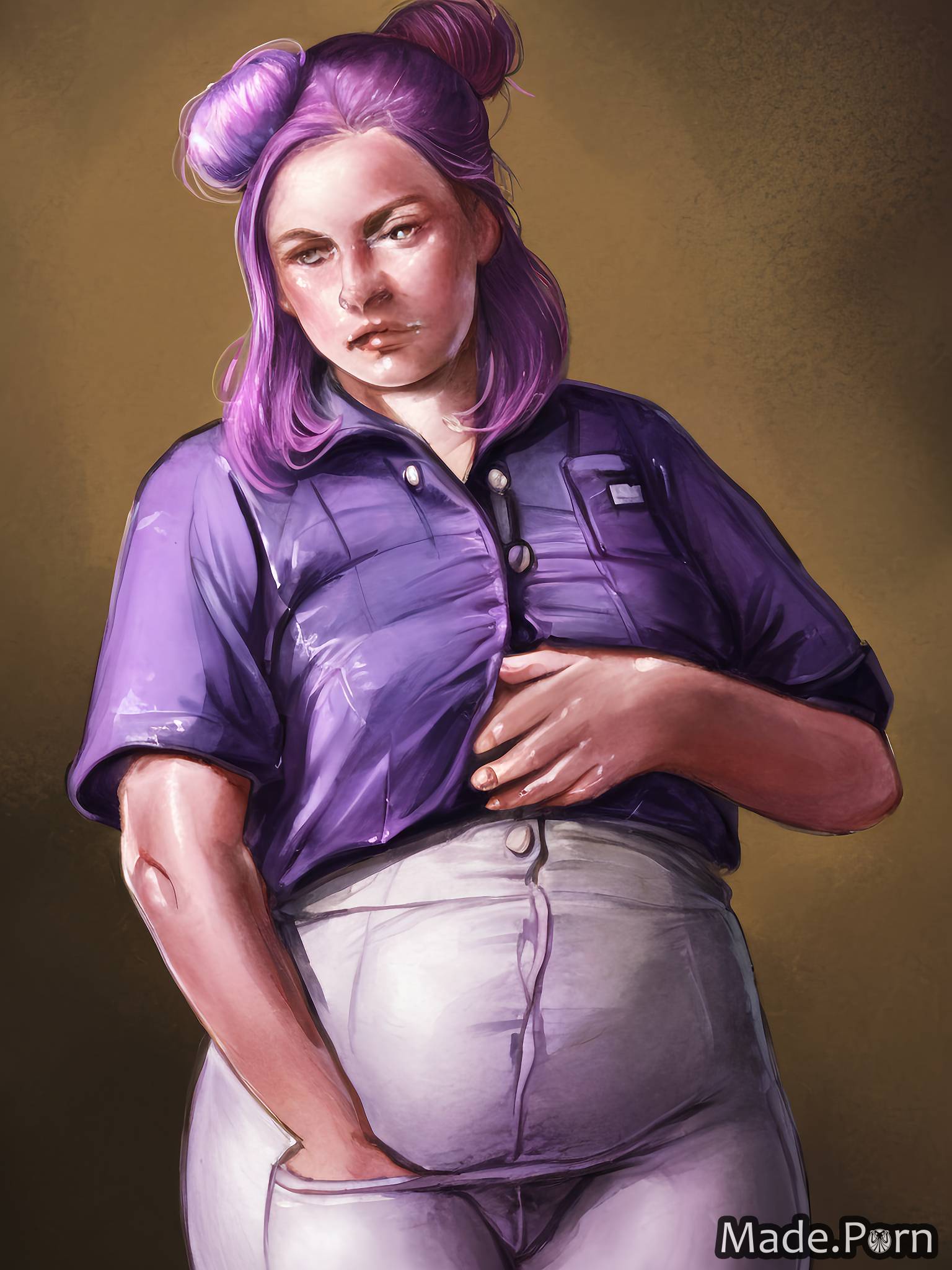 Porn image of pastel purple hair nurse high socks red 20 watercolor created  by AI