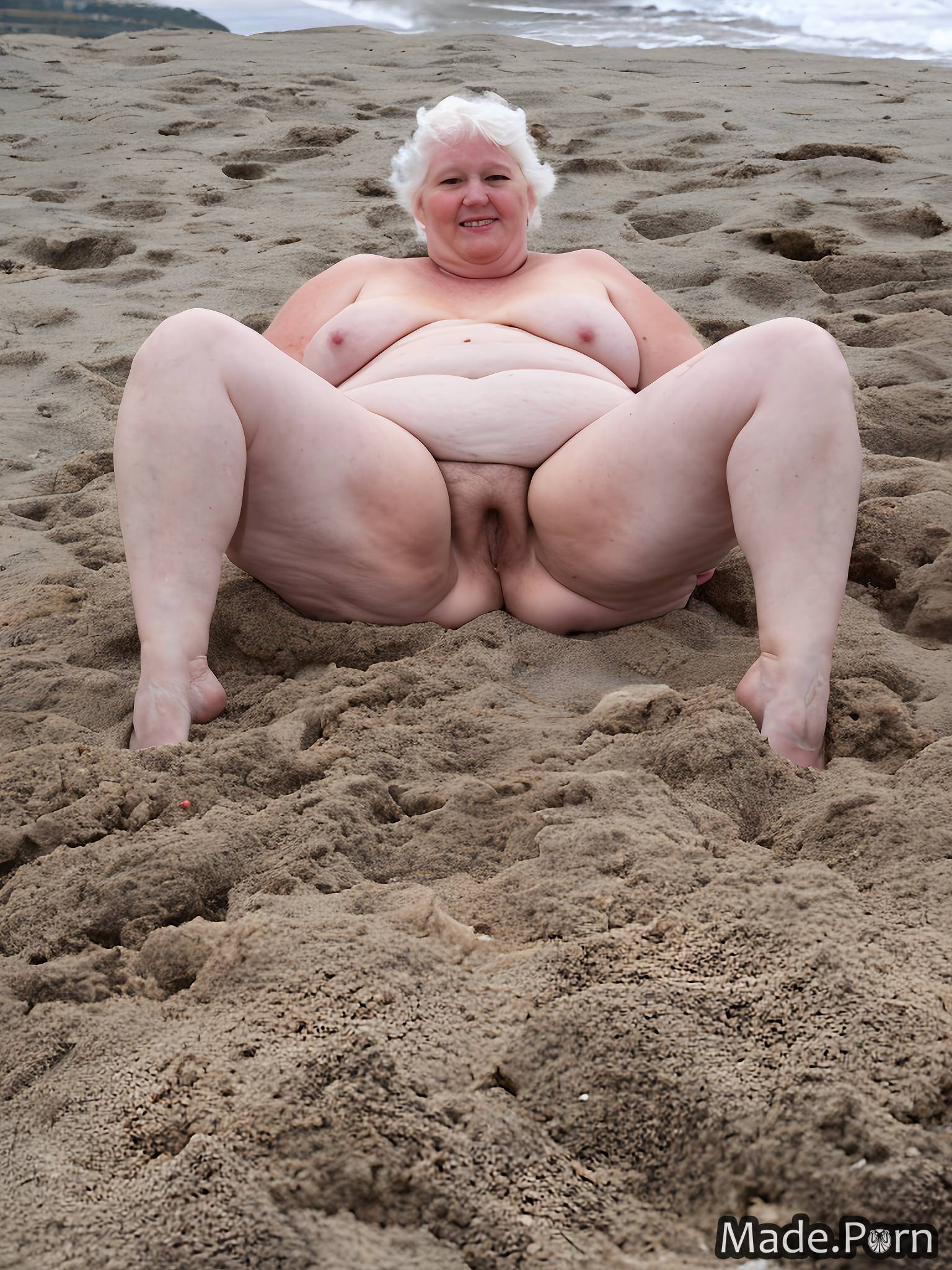 Porn image of bbw beach big hips shaved nude thick thighs hairy created by  AI