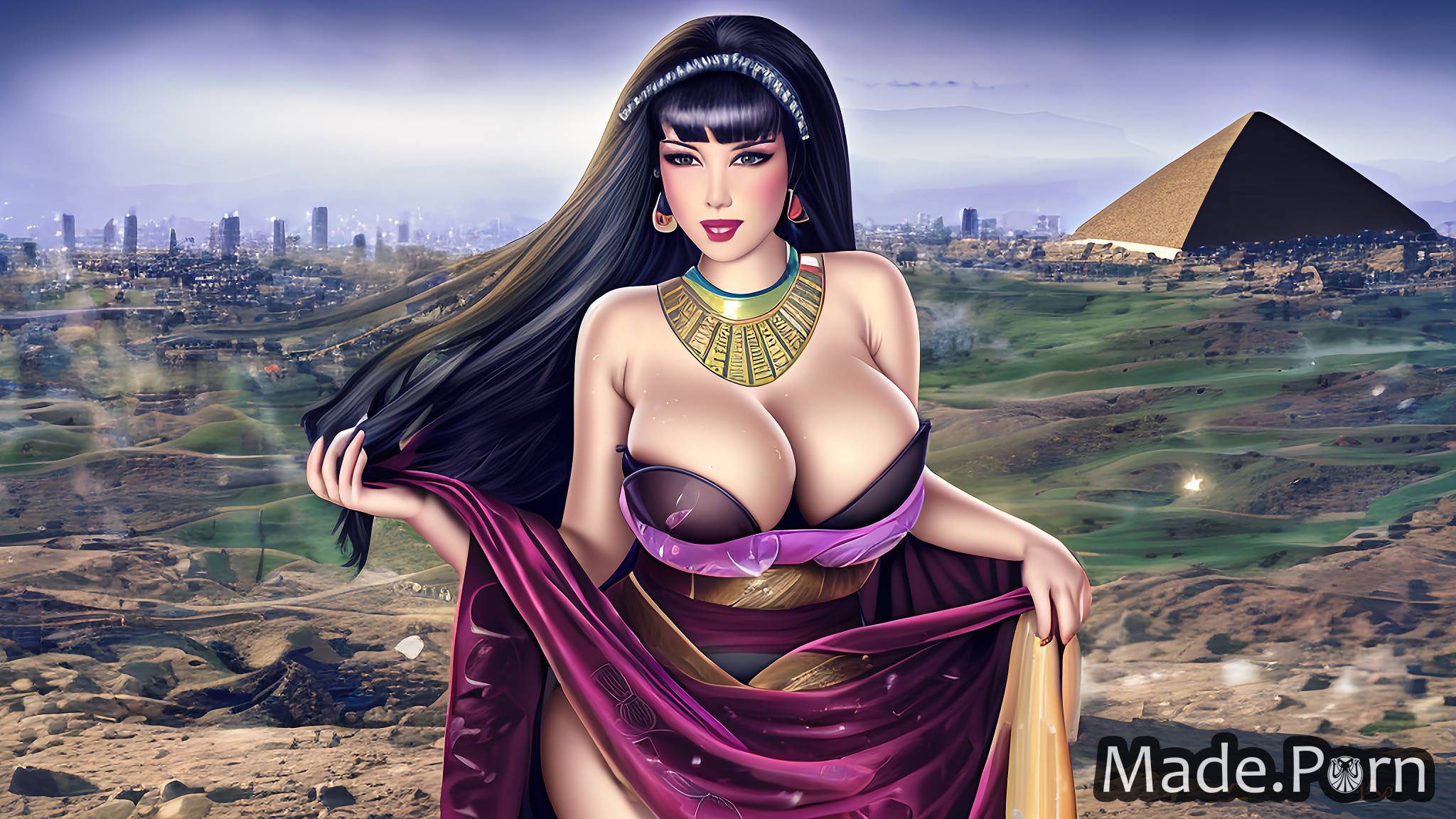 Porn image of boudoir dark gigantic boobs dildo black hair Pyramids of  Giza, Egypt gay created by AI