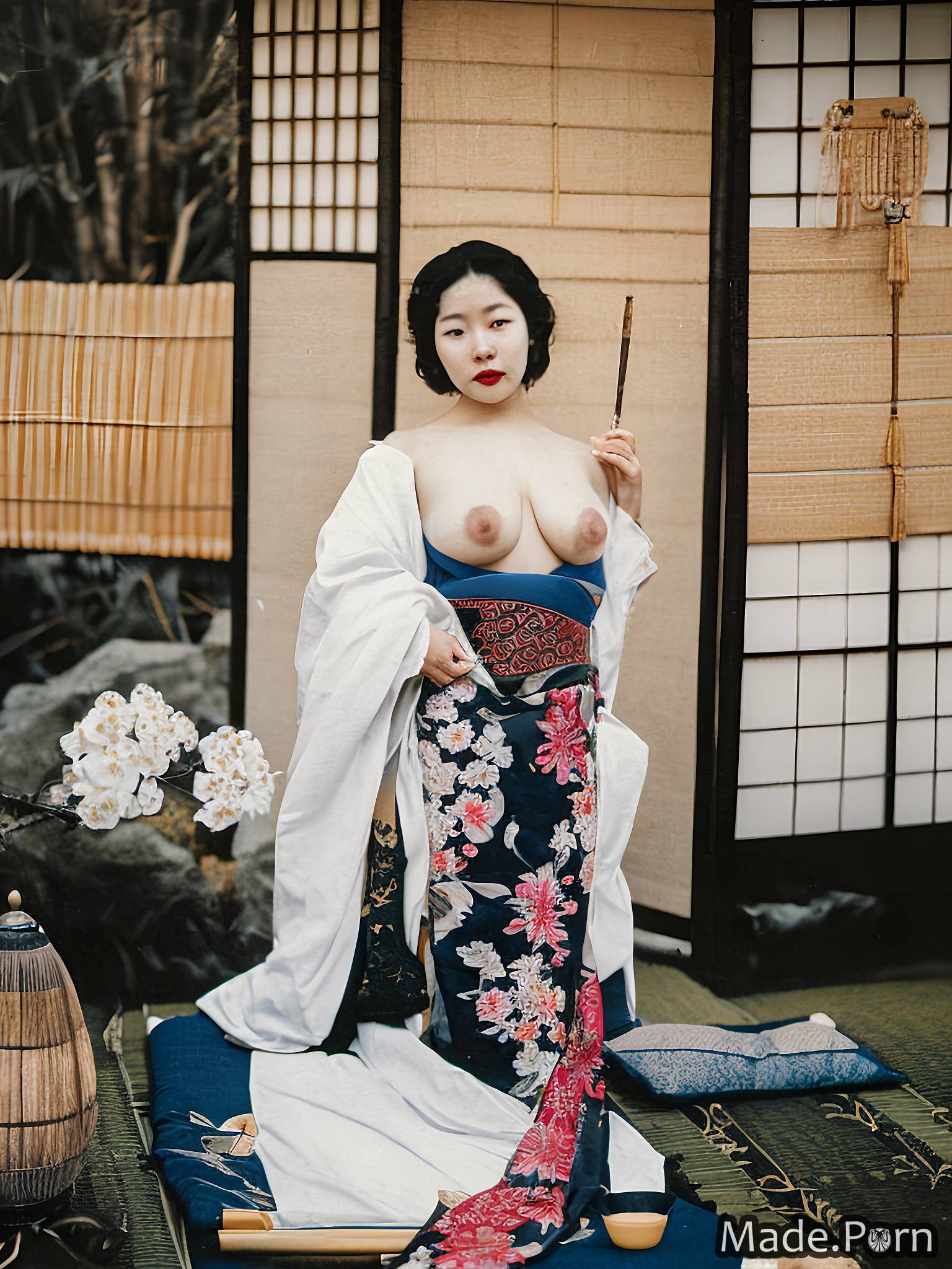Geisha - Porn image of geisha 20 partially nude saggy tits skinny japanese vintage  created by AI