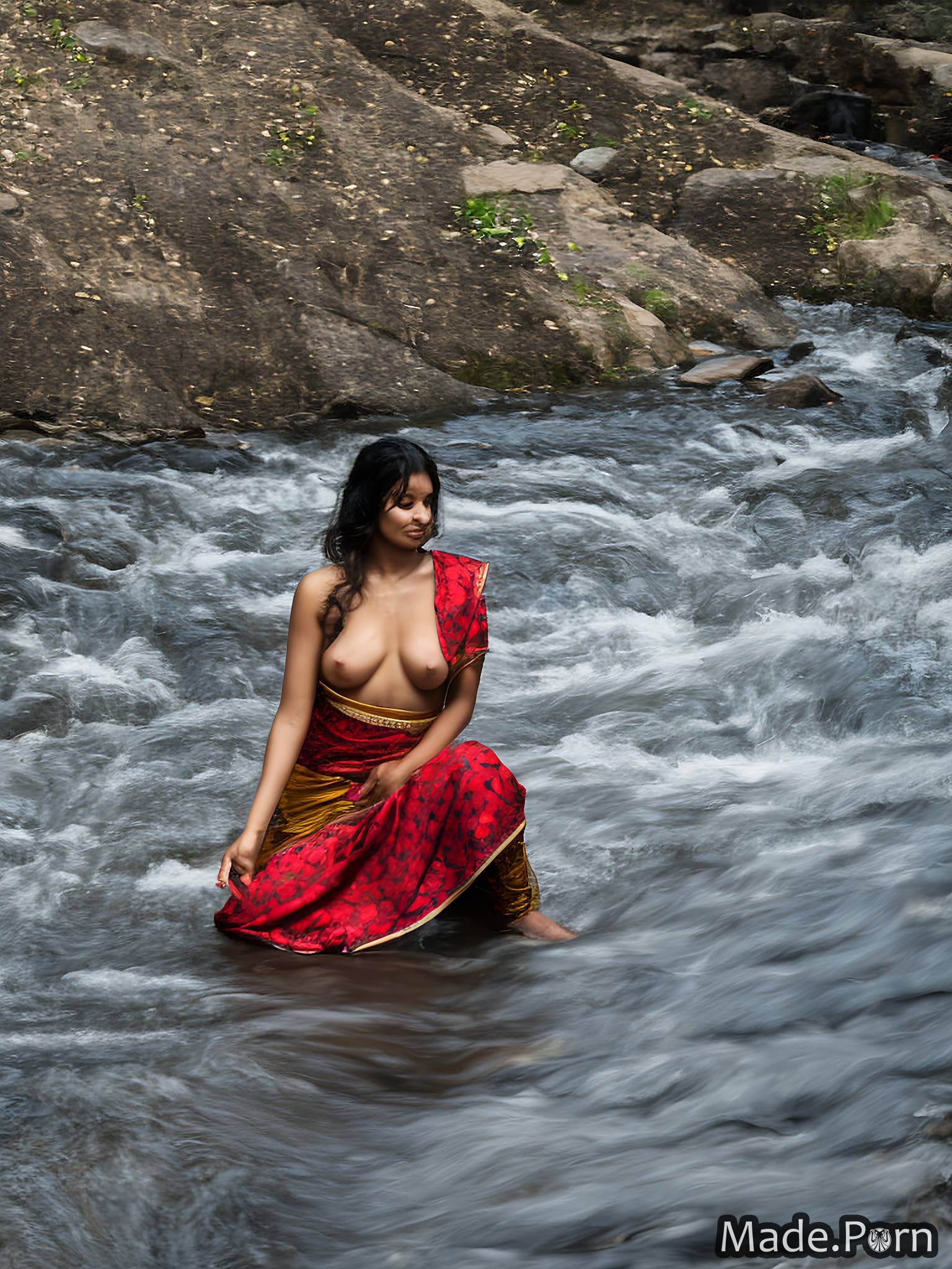 Porn image of river salwar nude partially nude undressing oil 30 created by  AI