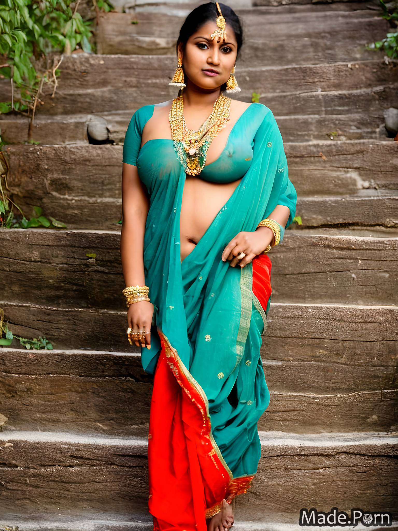 Porn image of indian cleavage babe 40 tribal traditional big tits created  by AI