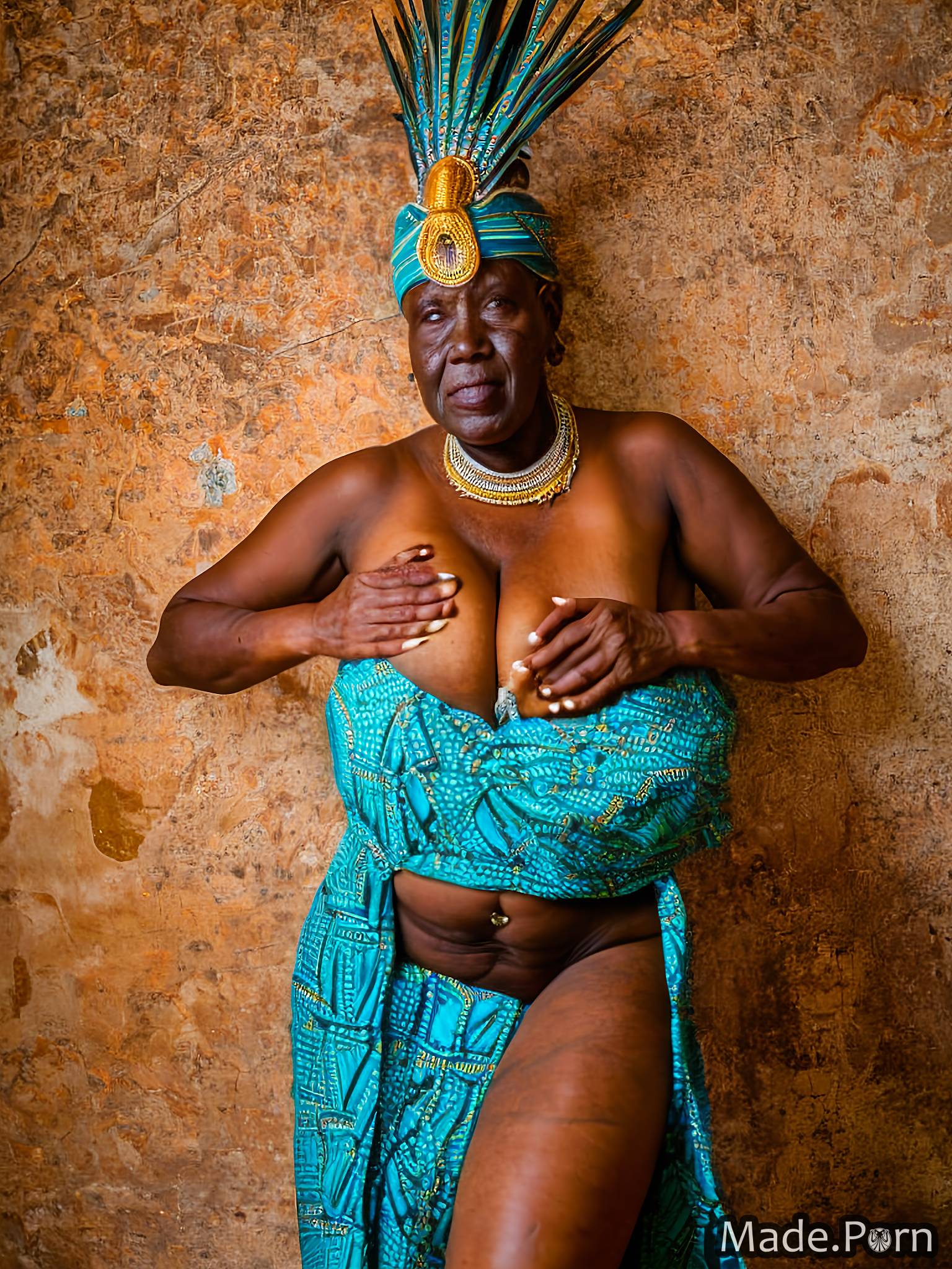 Tribal Porn - Porn image of 80 nude tribal african Photo gigantic boobs created by AI