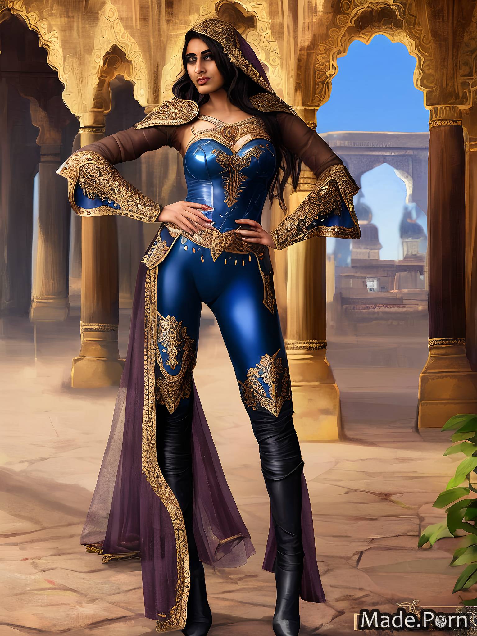 Porn image of latex cameltoe full shot 18 stockings fantasy armor indian  anime created by AI