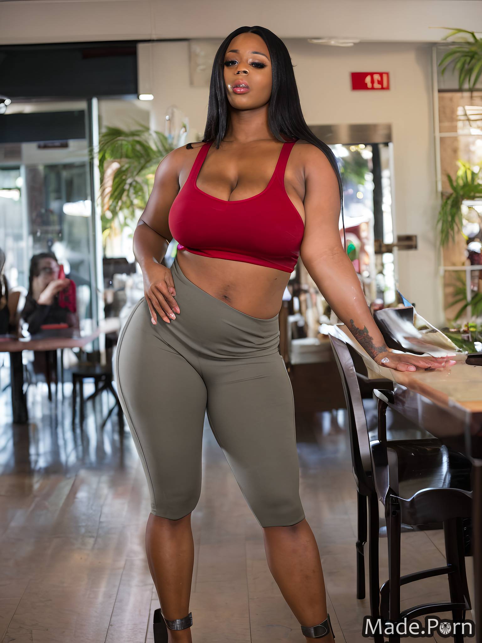 Porn image of black hair slutty big hips thick short tank top pawg created  by AI