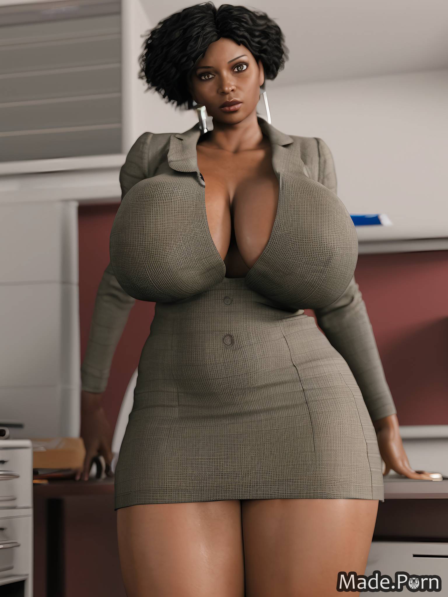 Porn image of bent over thick thighs shocked 3d huge boobs big hips short  created by AI