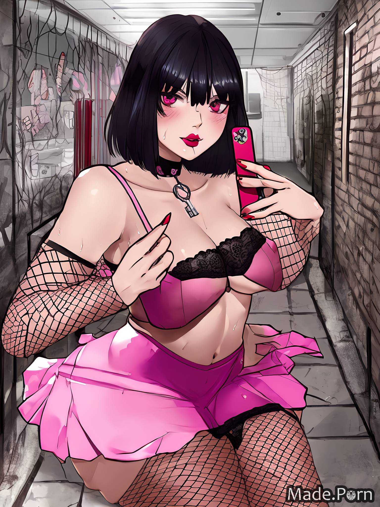 Anime Shemale Lingerie - Porn image of magenta mirror selfie inverted bobcut shaved shemale big  balls slovenian created by AI