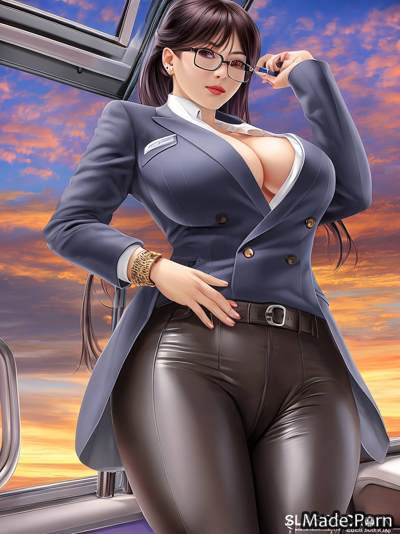 Porn image of secretary big ass athlete nylon realistic art japanese black  hair created by AI