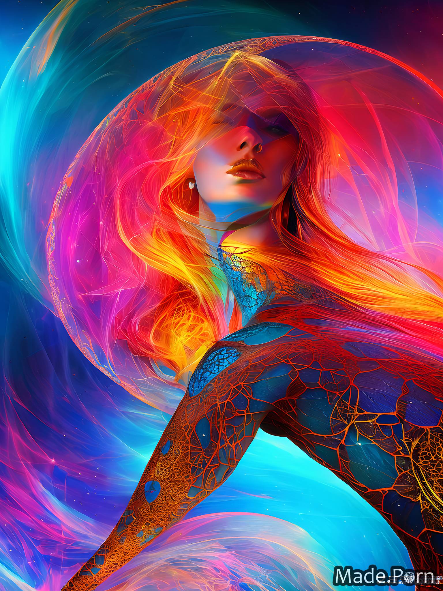 Colorful Artistic Porn - Porn image of digital art yellow meditation red glow blue flexible created  by AI