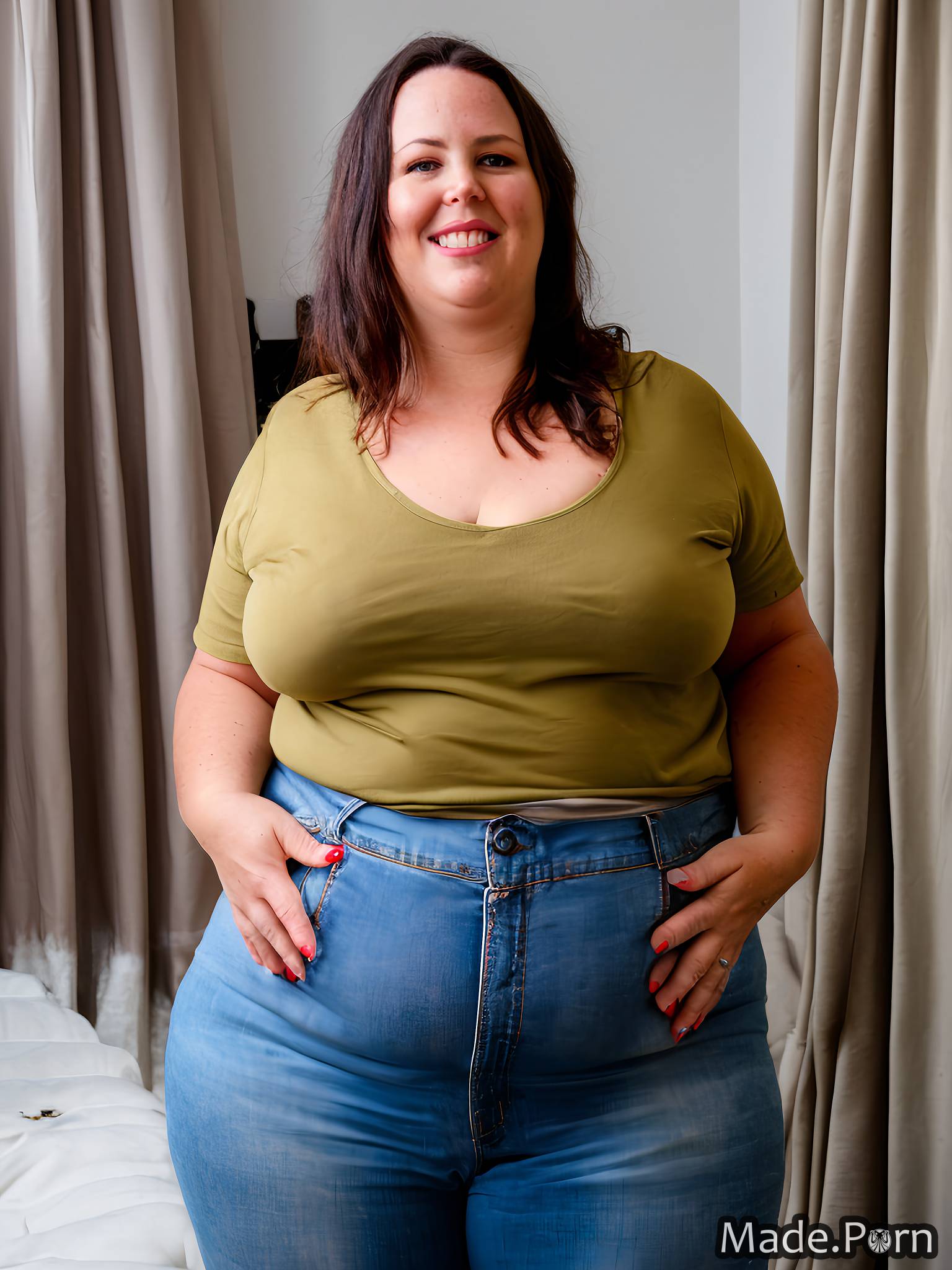 Porn image of small tits ponytail big hips amateur ssbbw short thick thighs  created by AI