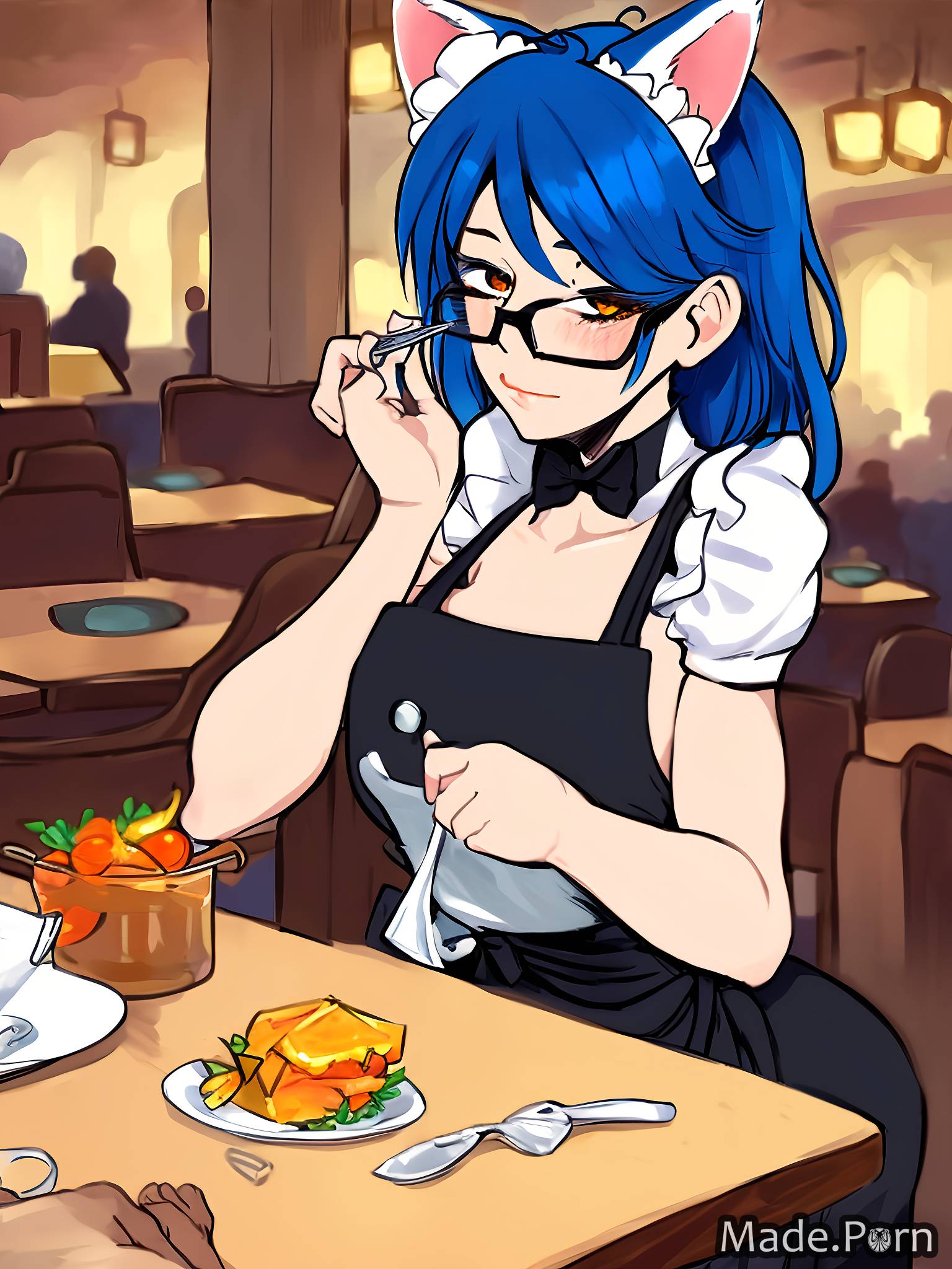 Blue Hair Glasses Porn - Porn image of short serious portrait apron blue hair long hair glasses  created by AI