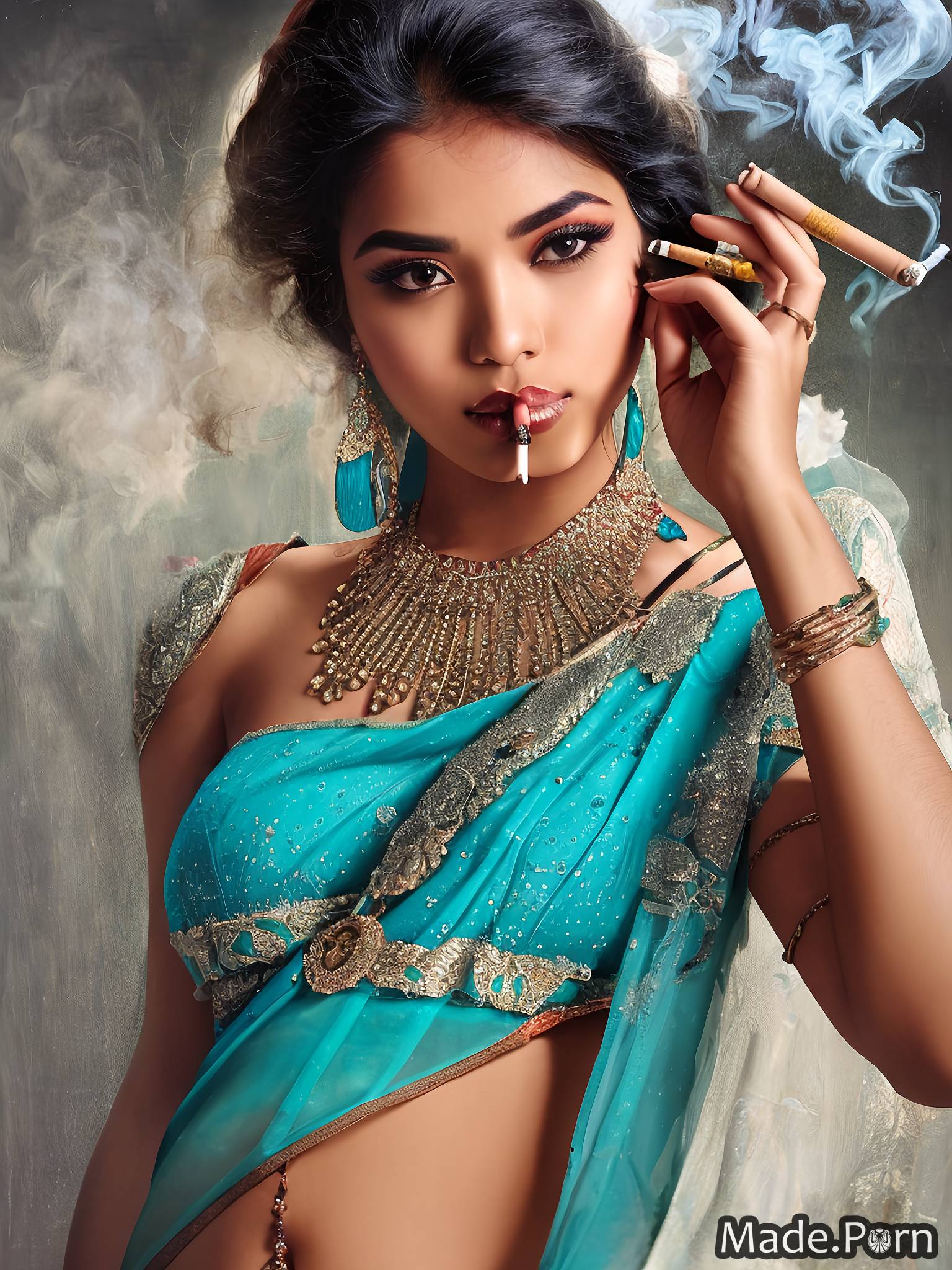 Porn image of woman pakistani realistic art sari smoking pov seductive 20  created by AI