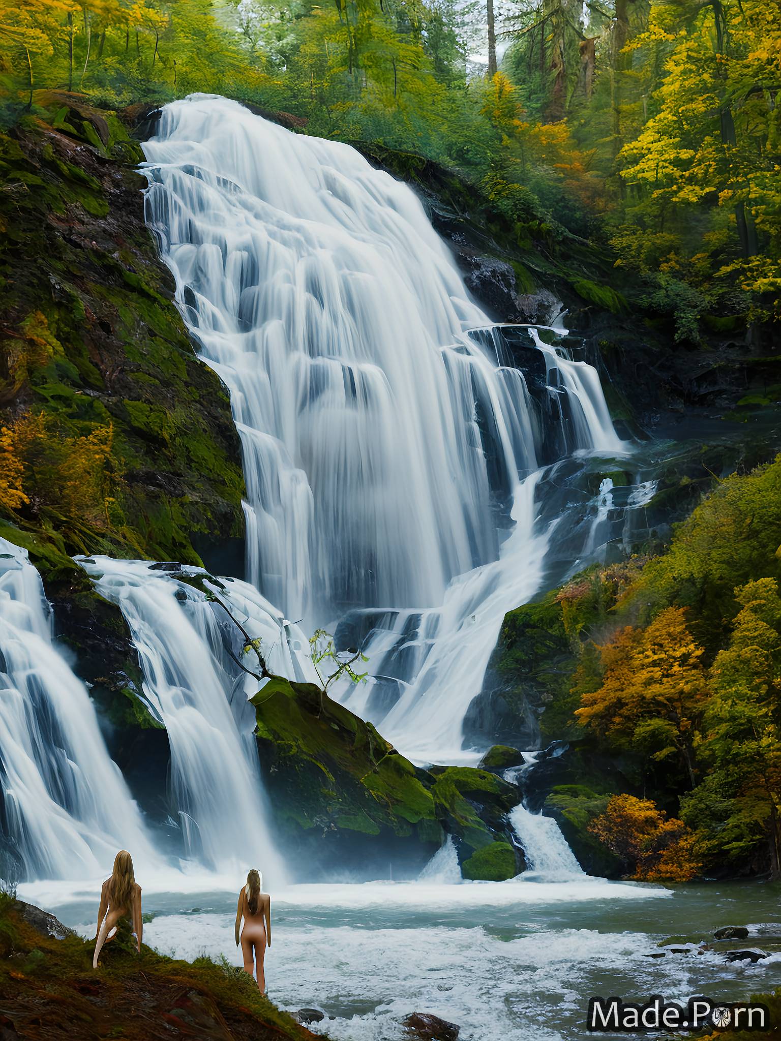 Porn image of 30 nude french braid river exhausted dark waterfall created  by AI