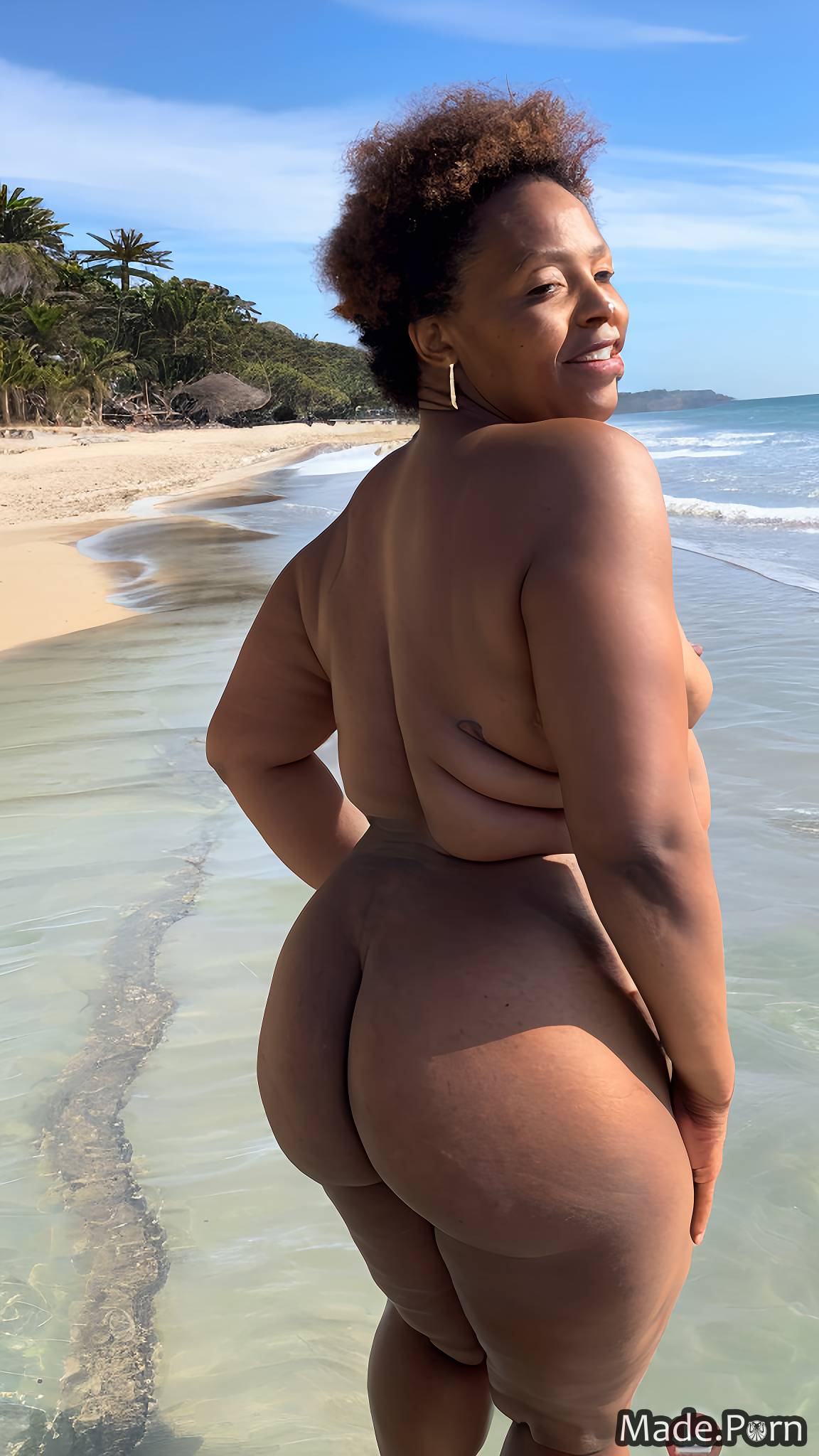 Porn image of big ass big hips looking back bottomless beach african  american perfect body created by AI