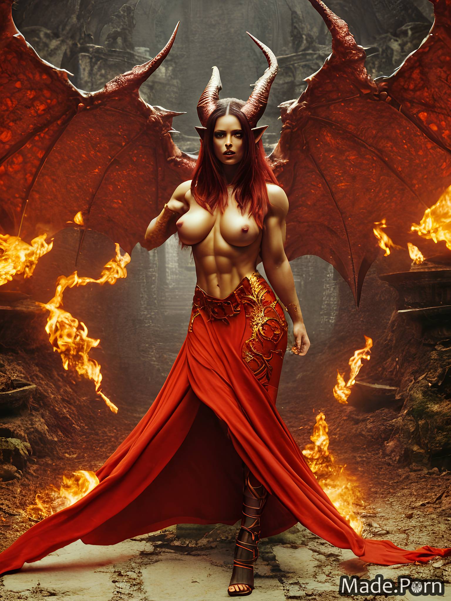 Fire Demon Porn - Porn image of red woman demon horns standing demon wings fantasy  bodybuilder created by AI