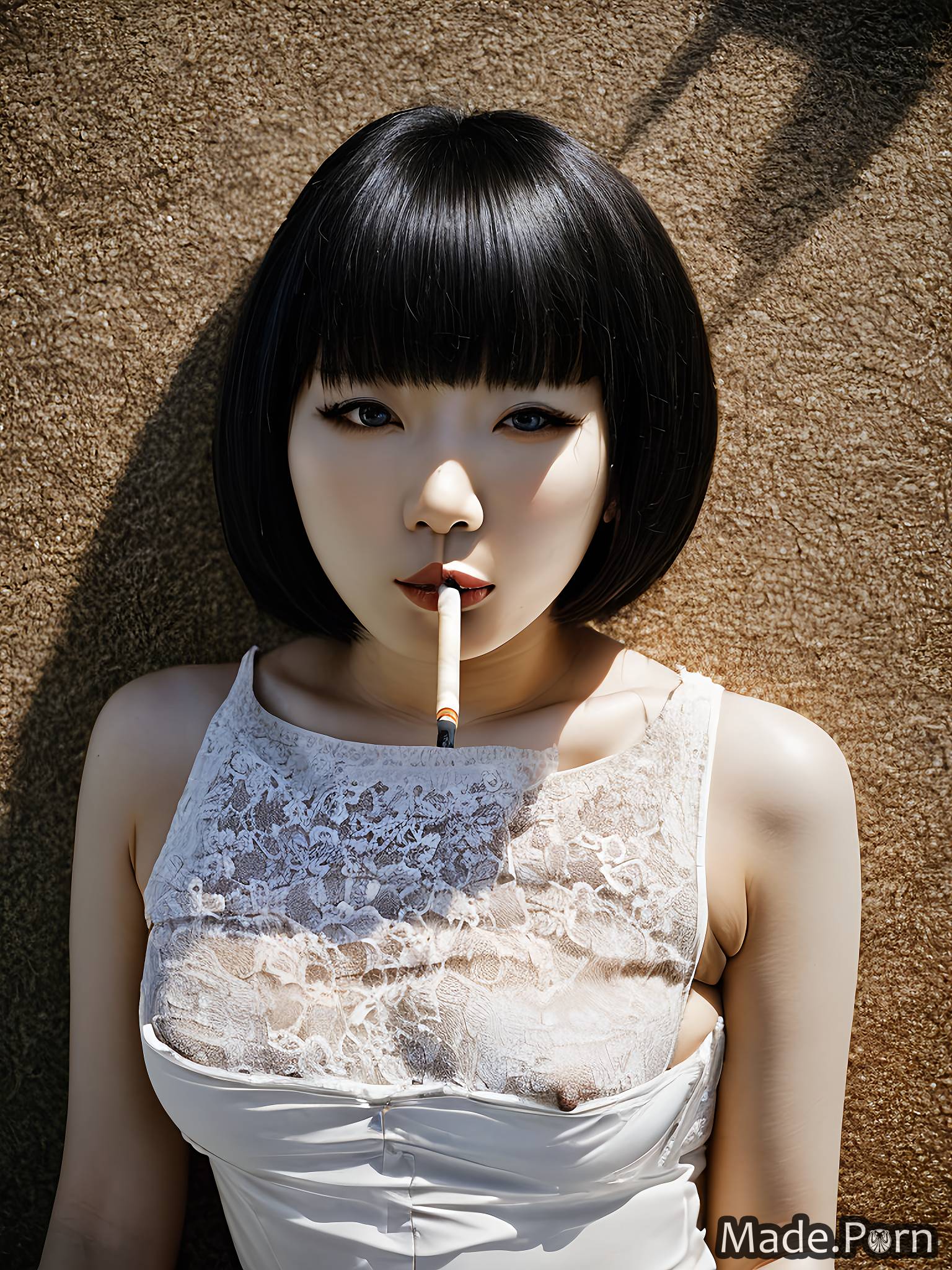 Porn image of inverted bobcut woman black hair japanese smoking made 20  created by AI