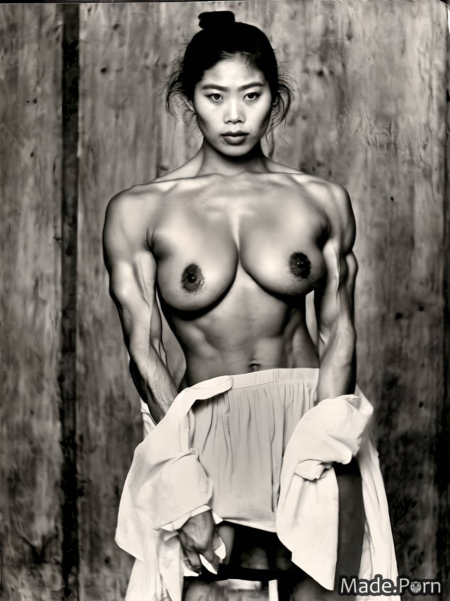 Vintage Korean Porn - Porn image of working out 20 nude korean top knot hair military Vintage  bodybuilder created by AI