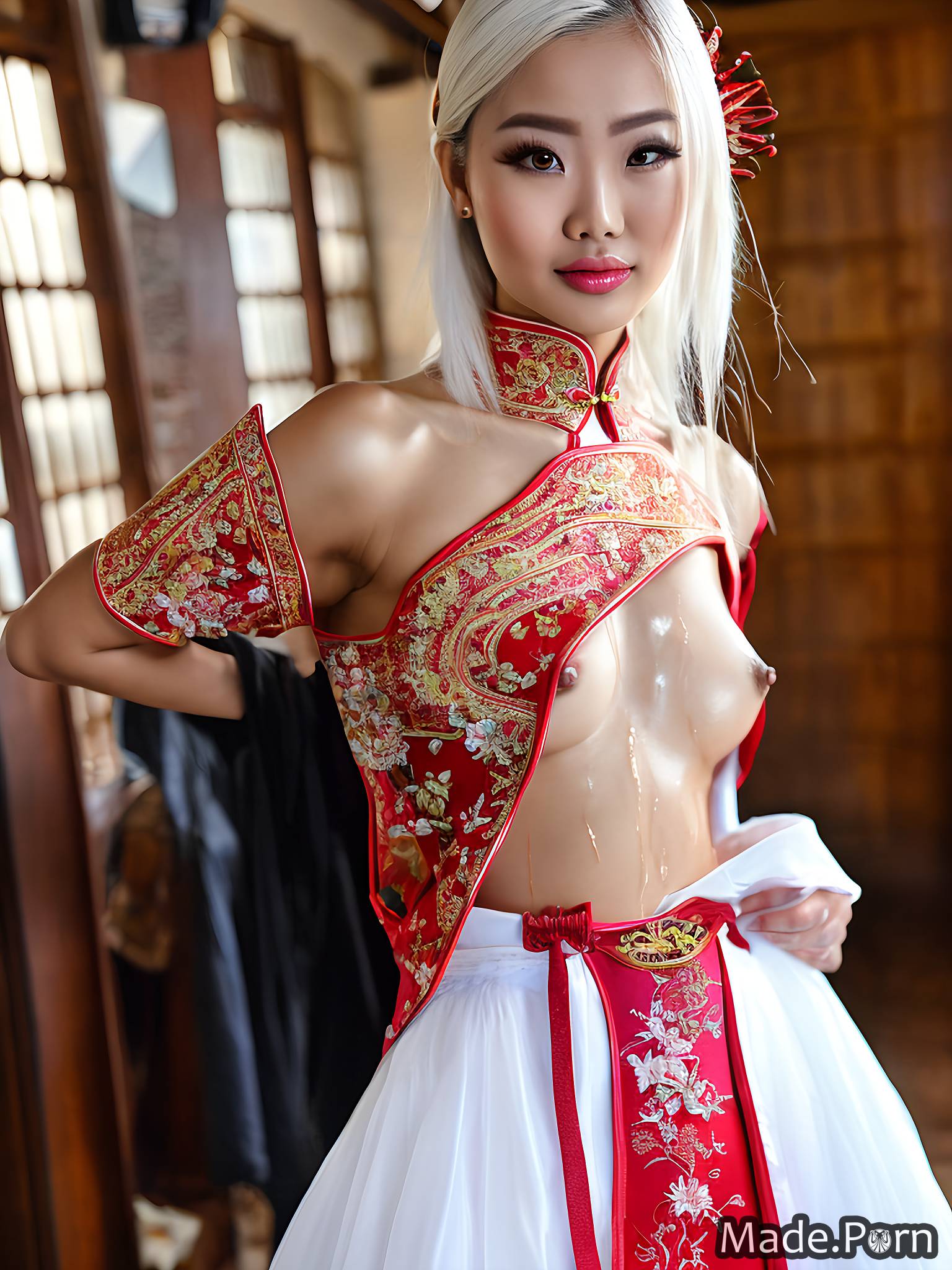 Asian Shaved Orgasm - Porn image of orgasm transparent 18 asian high ponytail shaved fantasy  armor created by AI