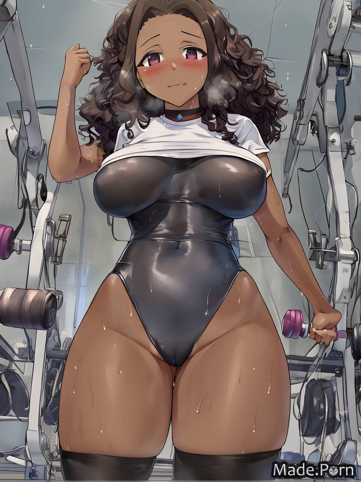 Porn image of gym anime leotard huge boobs thick thighs pov ashamed created  by AI