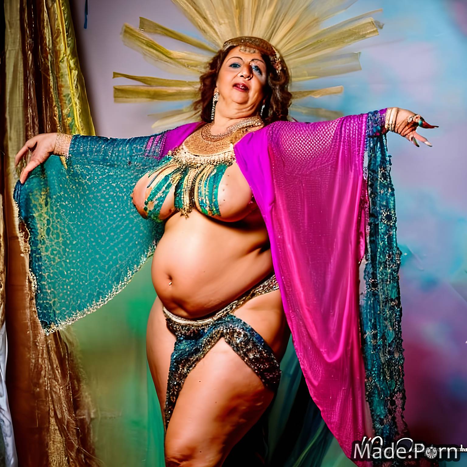 Porn image of 80 arabic gigantic boobs chubby belly dancer photo created by  AI